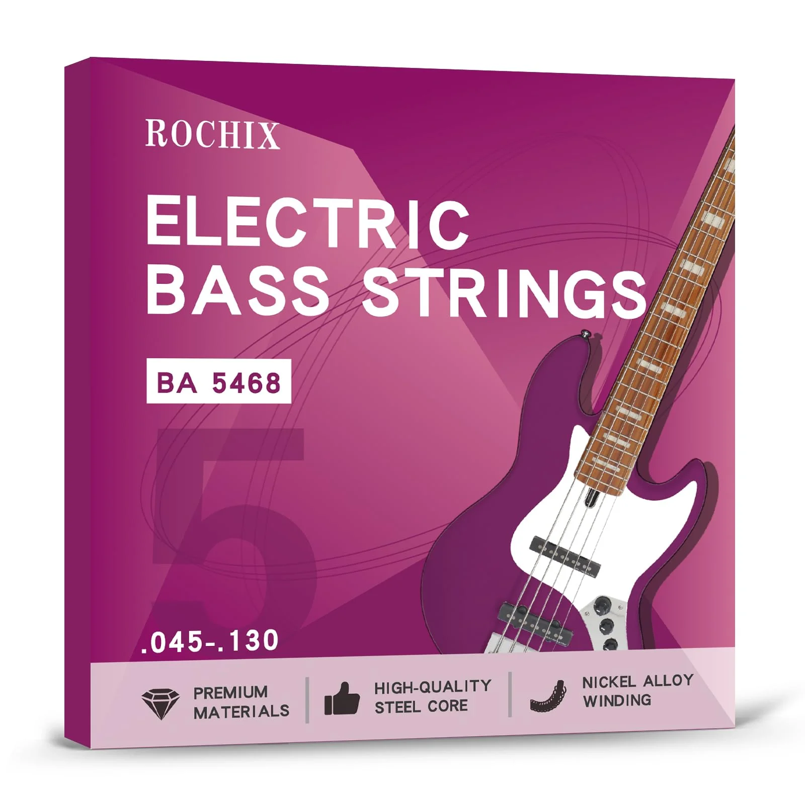 Professional 5-String Electric Bass Guitar Strings - BA 5468 Set | Steel Core with Nickel Alloy Winding | Premium Quality for Pro Players BA 5468 5-strings set