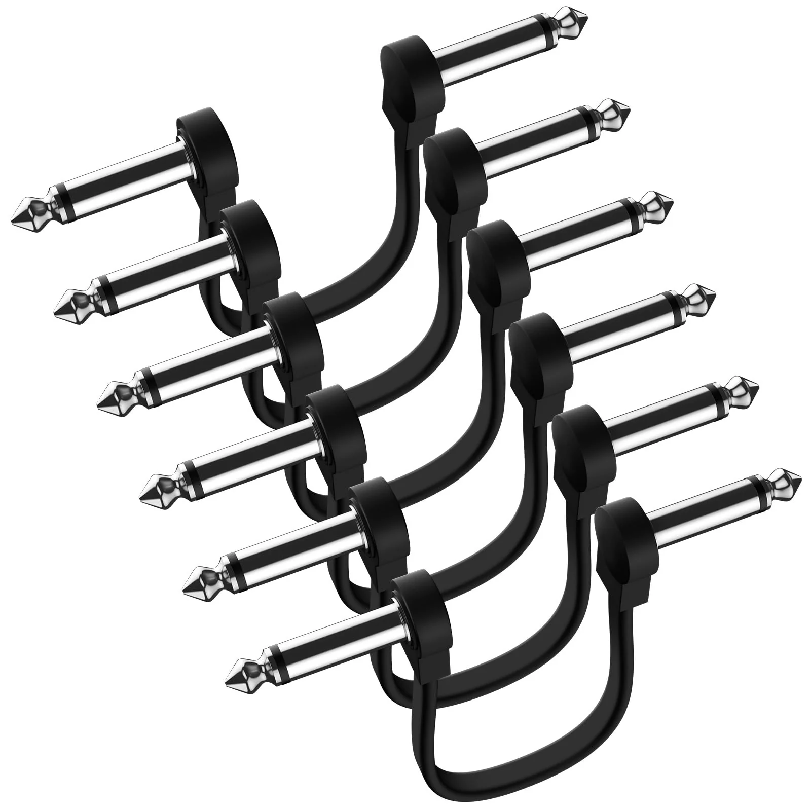 Professional 6 Pack 6 Inch Guitar Patch Cables, Noise Free and Long-lasting Guitar Pedal Cable, Low Profile Save More Space Pedal Board Cables, Right Angle Flat Patch Cable, Black