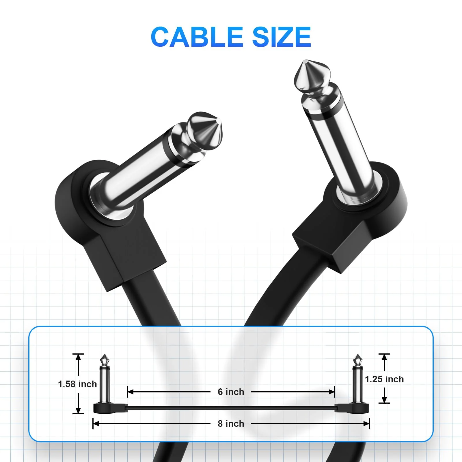 Professional 6 Pack 6 Inch Guitar Patch Cables, Noise Free and Long-lasting Guitar Pedal Cable, Low Profile Save More Space Pedal Board Cables, Right Angle Flat Patch Cable, Black - Image 6