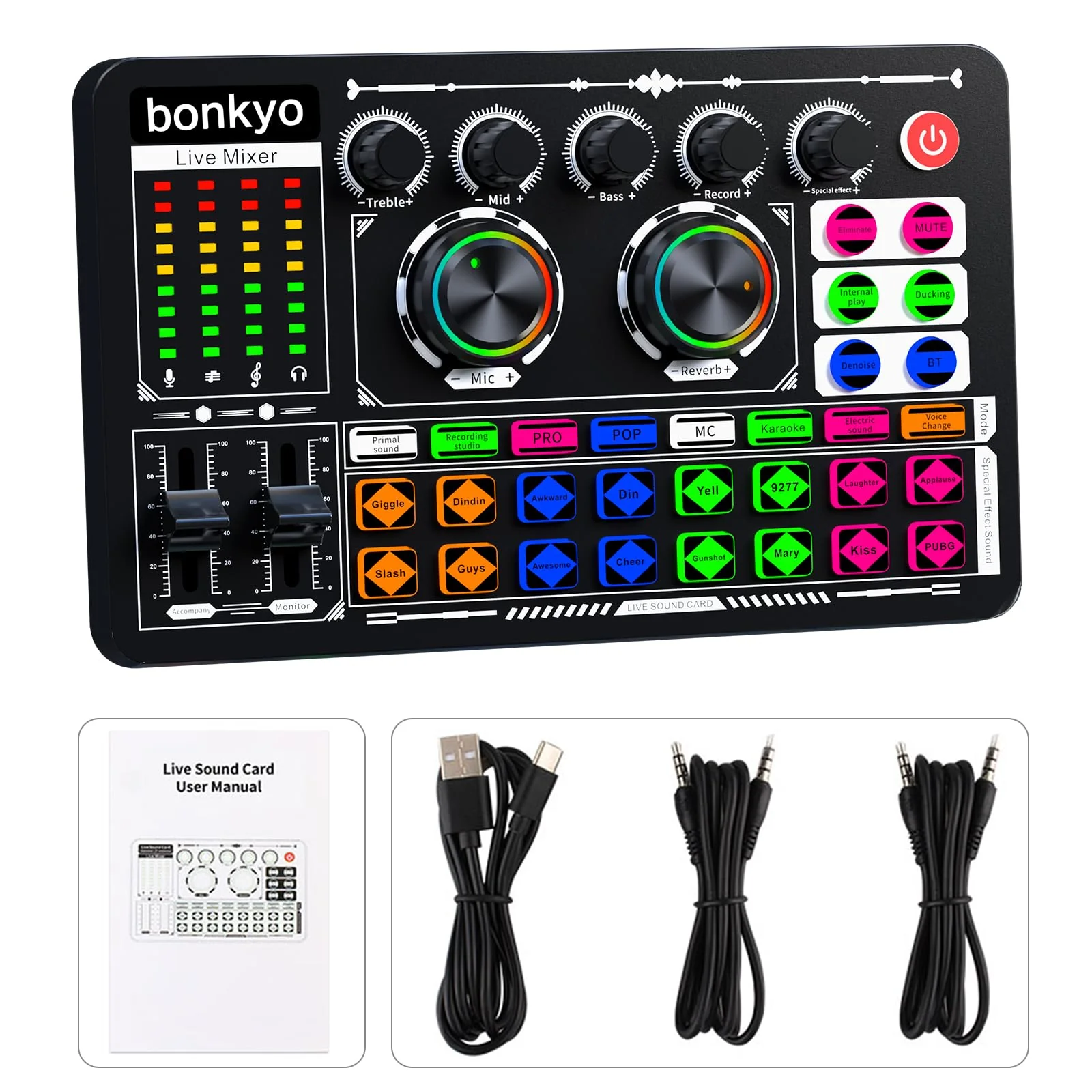 Professional Audio Mixer, F999 Live Sound Card With Dj Mixer For Streaming/Podcasting/Gaming, Professional Studio Equipment