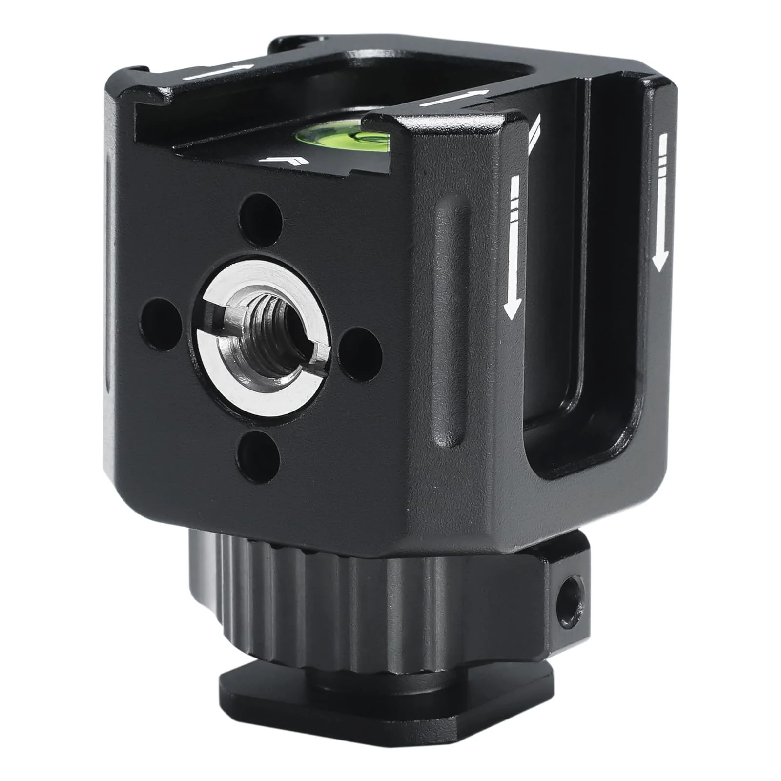 Professional Cold Shoe Mount Adapter - Triple Hot Shoe Expansion with 1/4" Tripod Thread, Built-in Level, Compatible with DSLR Camera Cage Flash LED Light Microphone Monitor - Image 2