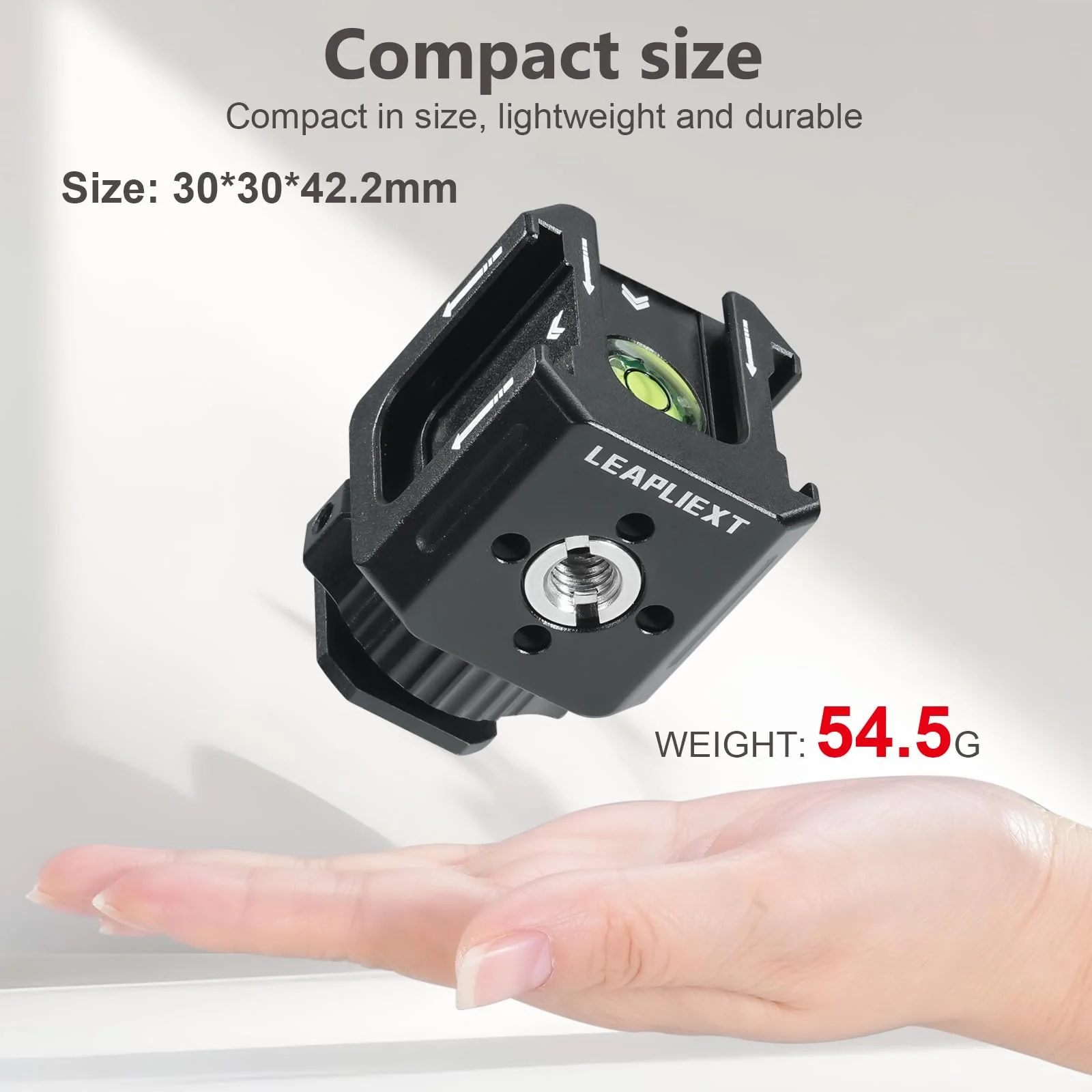 Professional Cold Shoe Mount Adapter - Triple Hot Shoe Expansion with 1/4" Tripod Thread, Built-in Level, Compatible with DSLR Camera Cage Flash LED Light Microphone Monitor - Image 4