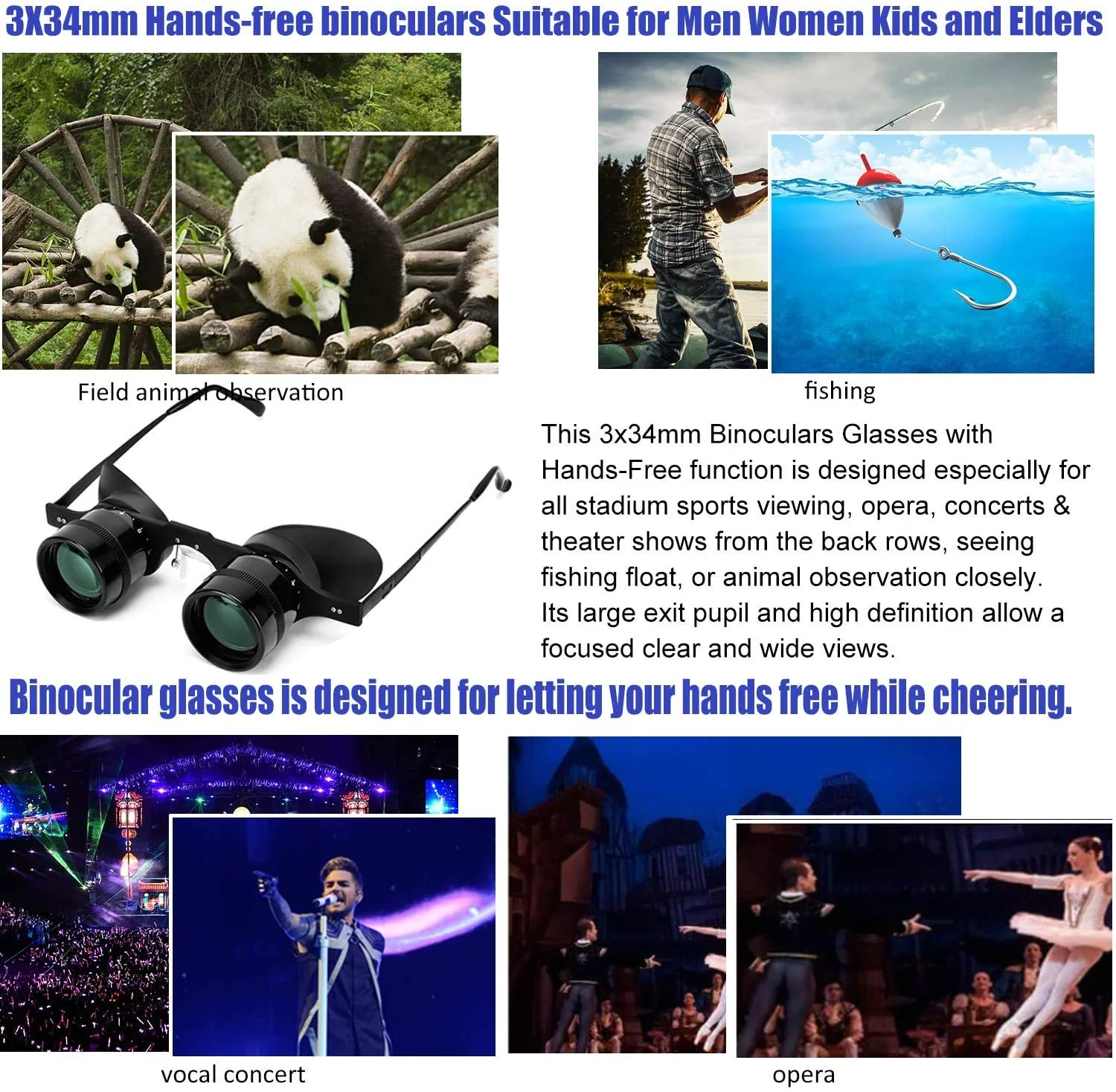 Professional Hands-Free Binocular Glasses for Fishing, Bird Watching, Sports, Concerts, Theater, Opera, TV, Sight Seeing, Hands-Free Opera Glasses for Adults (Green Film Optics)-Upgraded - Image 3