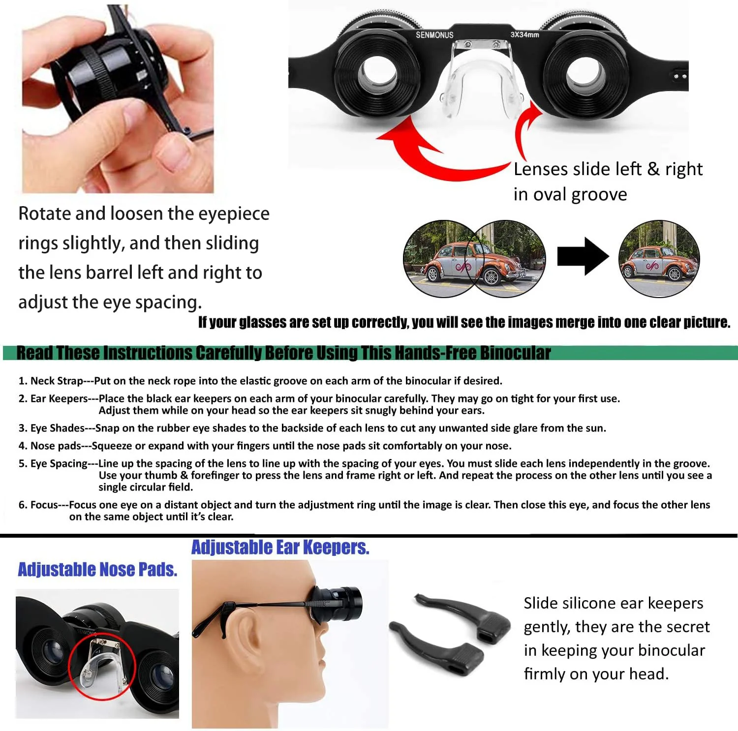 Professional Hands-Free Binocular Glasses for Fishing, Bird Watching, Sports, Concerts, Theater, Opera, TV, Sight Seeing, Hands-Free Opera Glasses for Adults (Green Film Optics)-Upgraded - Image 5