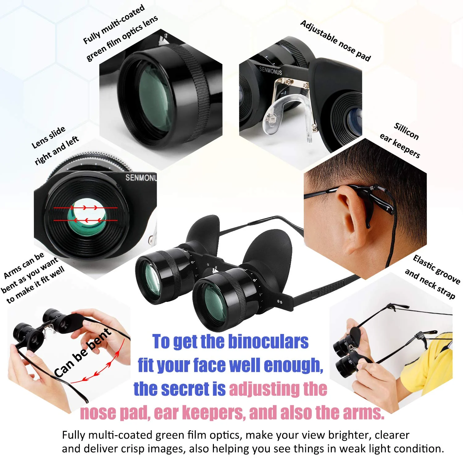 Professional Hands-Free Binocular Glasses for Fishing, Bird Watching, Sports, Concerts, Theater, Opera, TV, Sight Seeing, Hands-Free Opera Glasses for Adults (Green Film Optics)-Upgraded - Image 6
