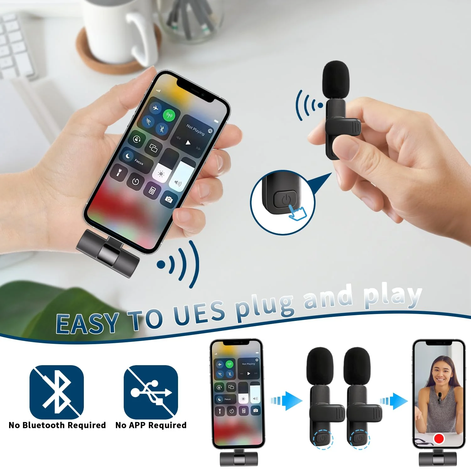 Professional Wireless Lavalier Lapel Microphone for iPhone, iPad, Cordless Omnidirectional Condenser Recording Mic for Video Recording, Live Streaming, Interview Podcast Vlog YouTube Tiktok(2 Pack) Black-1 - Image 3