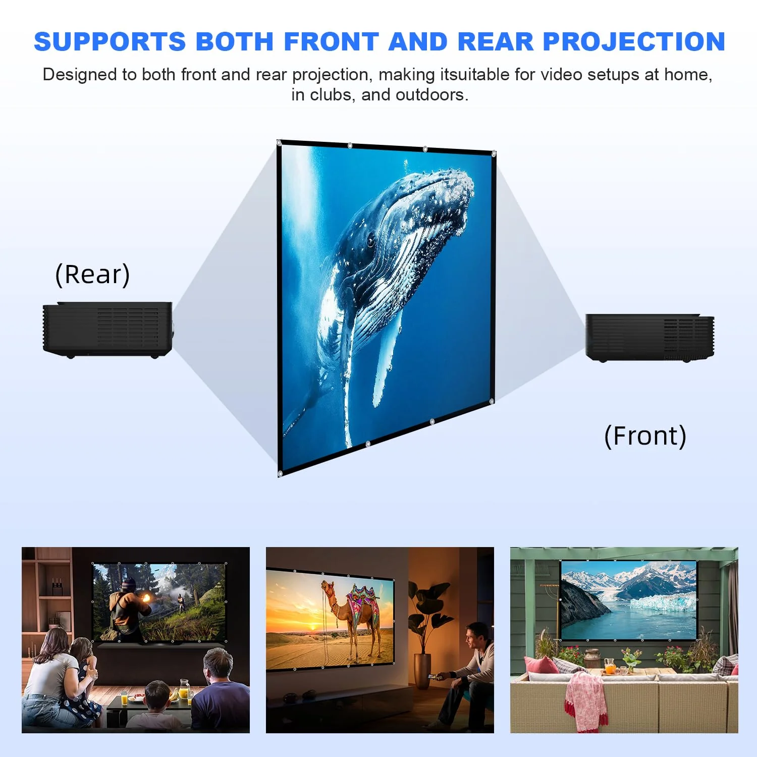 Projector Screen, DUYIKJ 84 inch Foldable Portable Rear Front Projector Screen Indoor Outdoor 4K 16:9 HD Double Sided Projection Movies Screen for Camping Party,Backyard Home Theater 84INCH -16:9 - Image 2