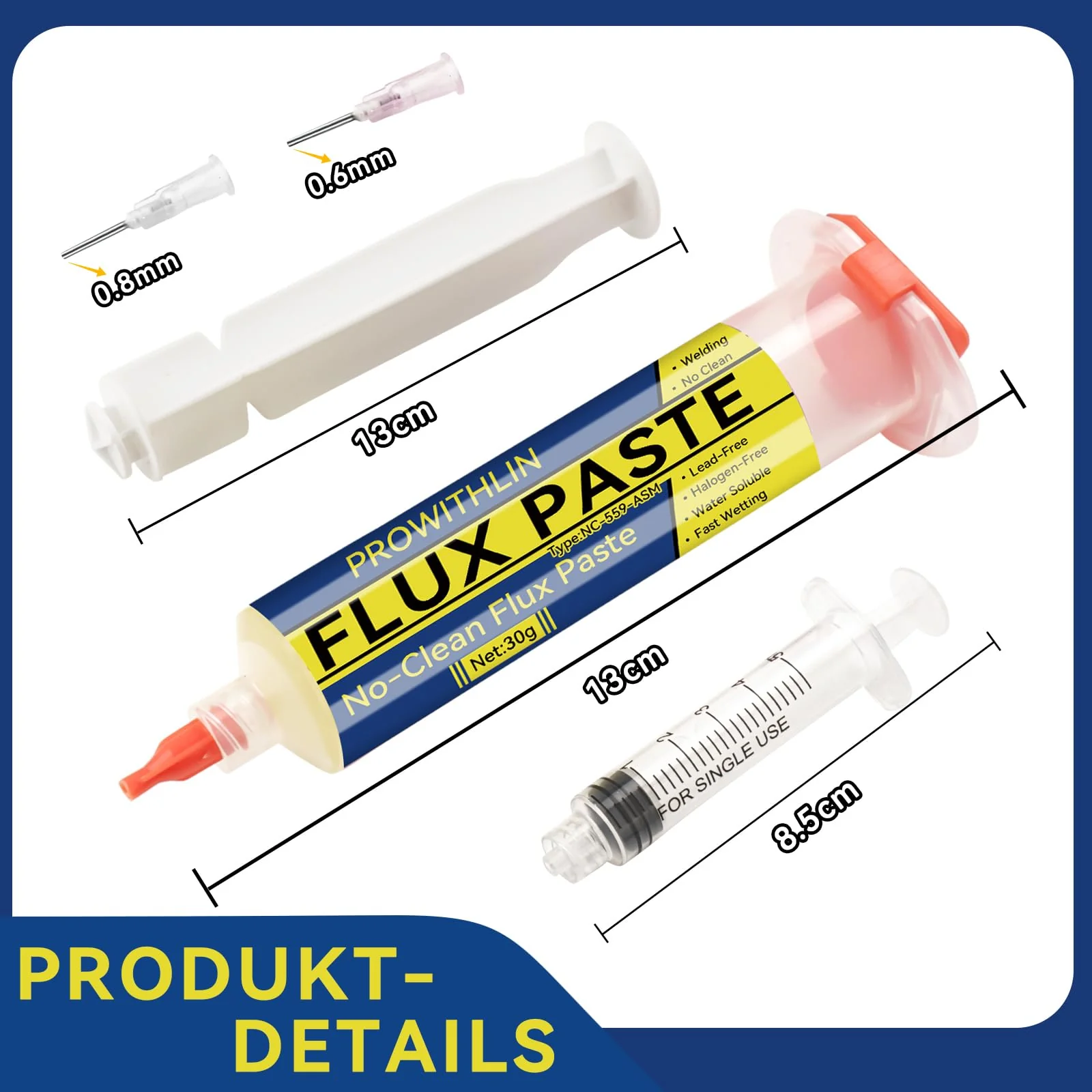 prowithlin Flux Soldering, 60 ml, Pack of 2 Soldering Paste with 2 Needles, 1 Pusher & 1 Syringe, 60 g No Clean Solder with Flux for BGA/IC/CPU/PCB/SMD 2 Pack - Image 5