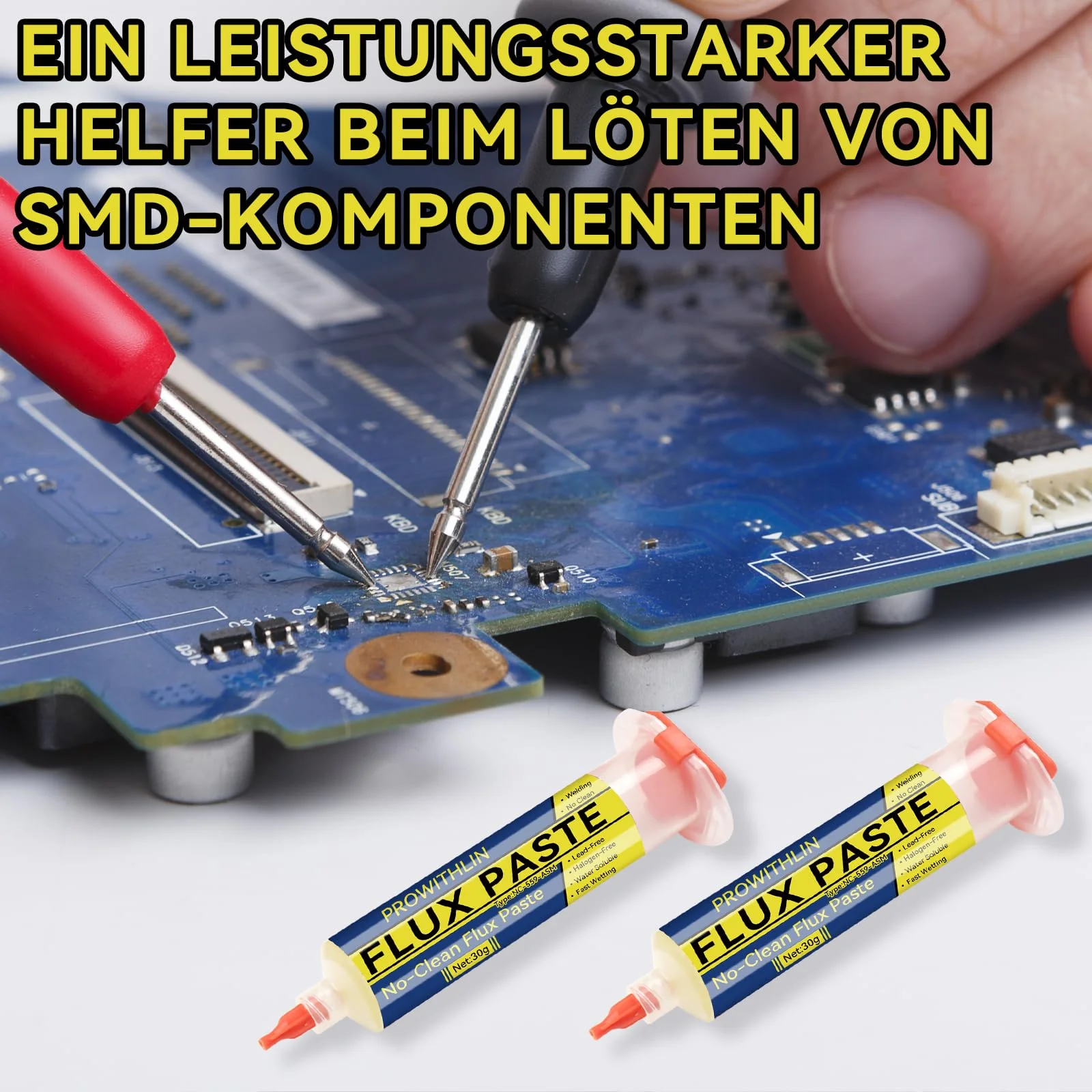 prowithlin Flux Soldering, 60 ml, Pack of 2 Soldering Paste with 2 Needles, 1 Pusher & 1 Syringe, 60 g No Clean Solder with Flux for BGA/IC/CPU/PCB/SMD 2 Pack - Image 7