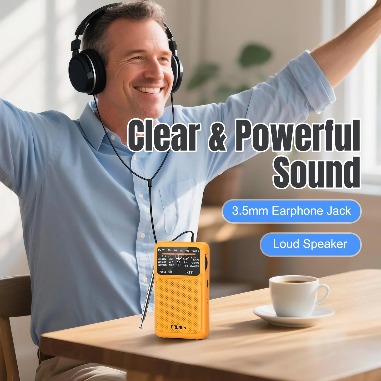 PRUNUS J-211 Portable Radio AM FM with USB Charging and AA Battery Operated, Transistor Radio, Strong Reception& Clear Speaker, Headphone Jack, Back Clip, Lanyard, Small radios Portable AM FM Orange - Image 4