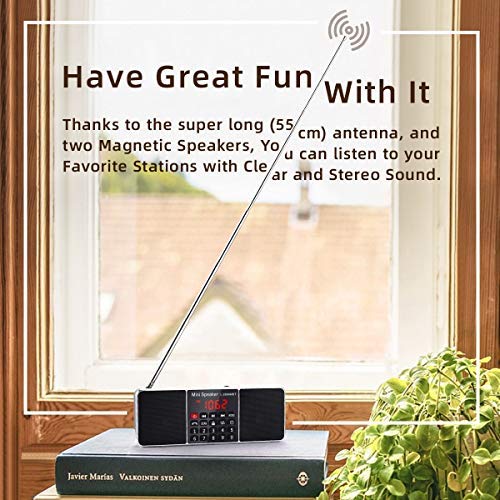 PRUNUS J-288 Portable Radio AM FM Radio with Bluetooth Speaker, Sleep Timer, Power-Saving Display, Ultra-Long Antenna, AUX Input & USB Disk & TF Card MP3 Player, NO Manual Preset Black - Image 3
