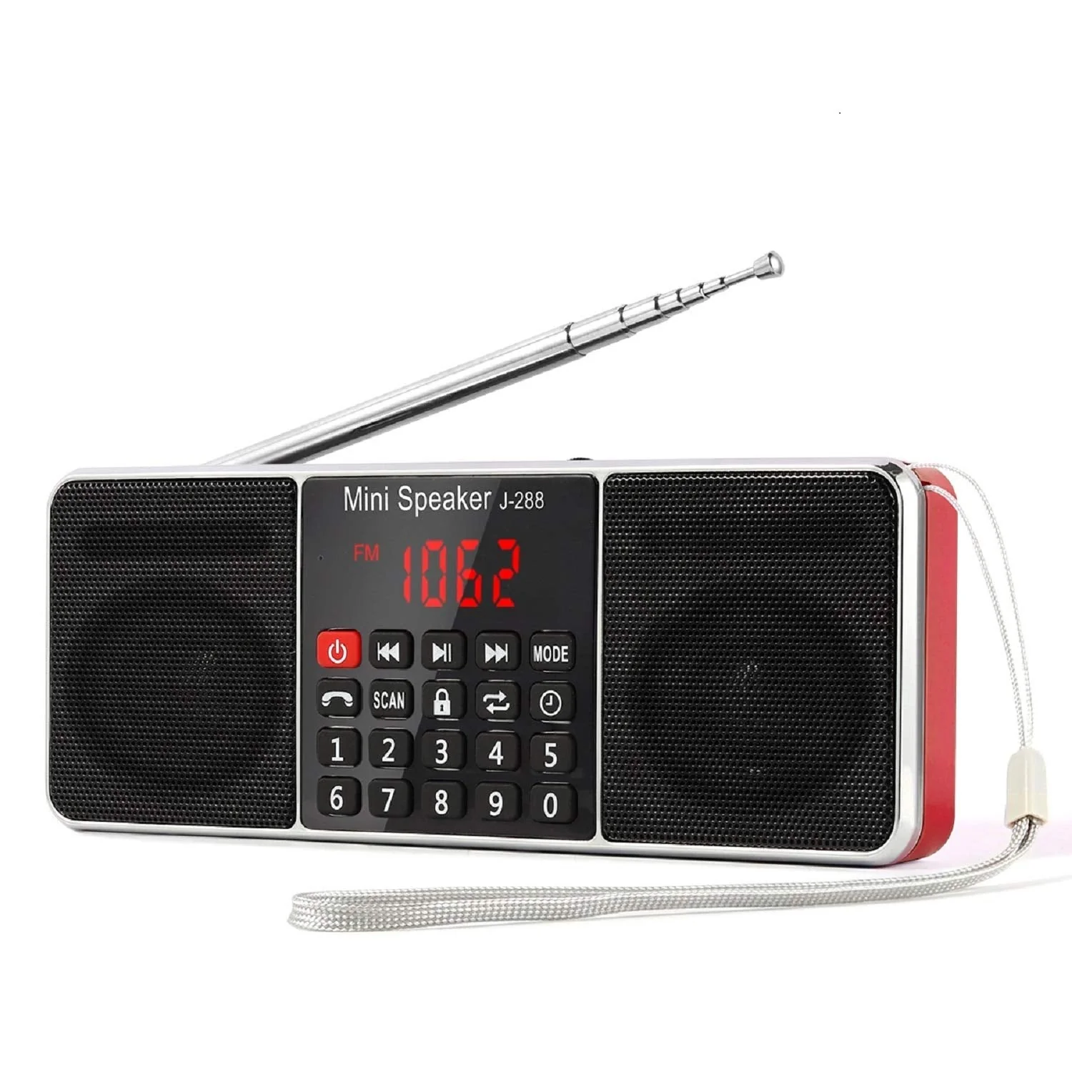 PRUNUS J-288 Portable Radio AM FM Radio with Bluetooth Speaker, Sleep Timer, Power-Saving Display, Ultra-Long Antenna, AUX Input & USB Disk & TF Card MP3 Player, NO Manual Preset Red