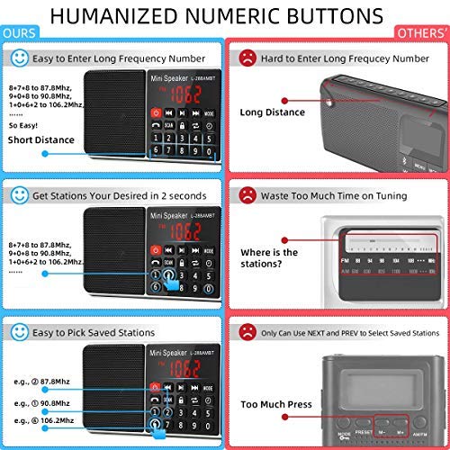 PRUNUS J-288 Portable Radio AM FM Radio with Bluetooth Speaker, Sleep Timer, Power-Saving Display, Ultra-Long Antenna, AUX Input & USB Disk & TF Card MP3 Player, NO Manual Preset Red - Image 7