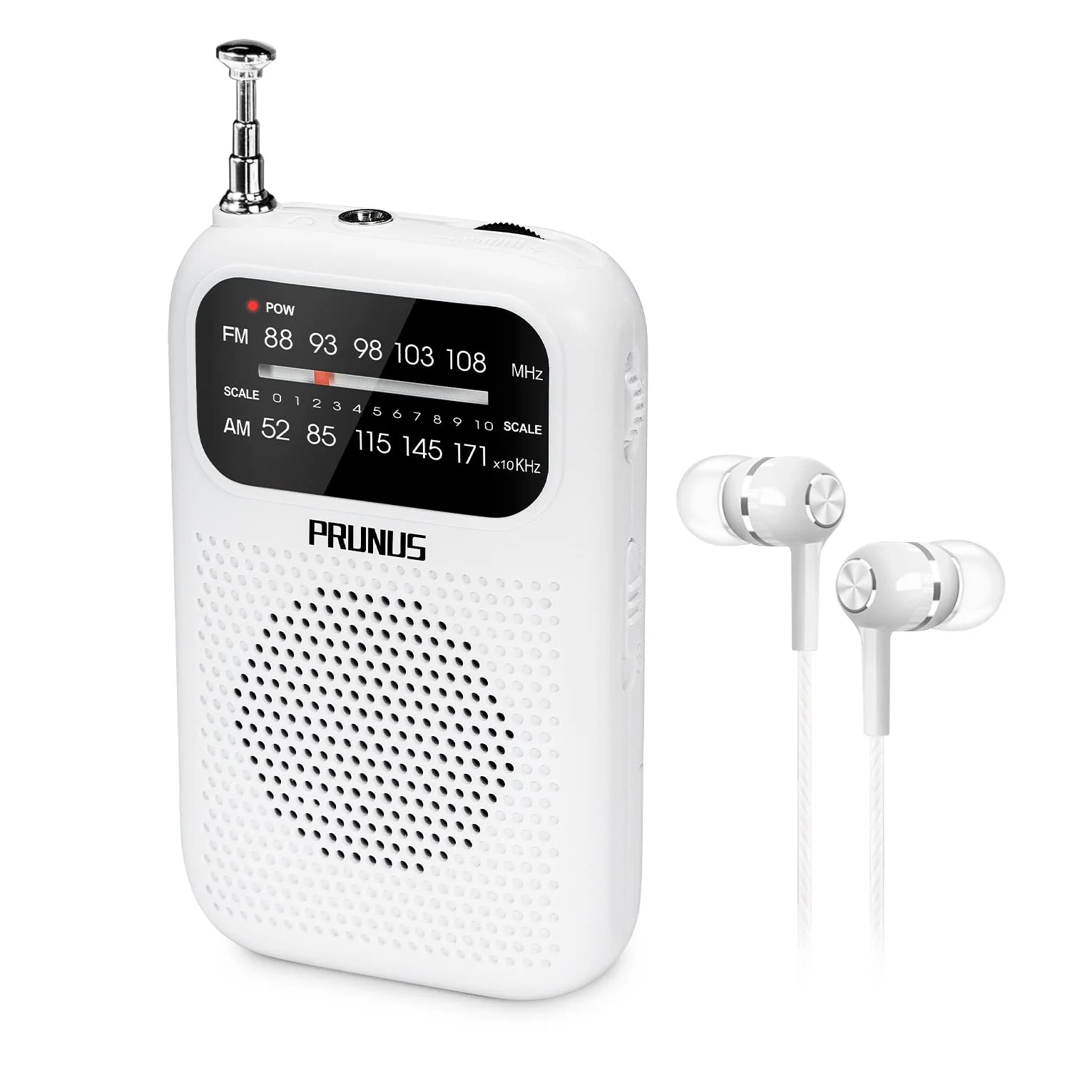 PRUNUS J-777 Pocket Radios Portable AM FM Small Personal Radio with Best Reception, AAA Battery Operated Transistor Radio with Headphone & Speaker for Walk/Jogging/Camping White