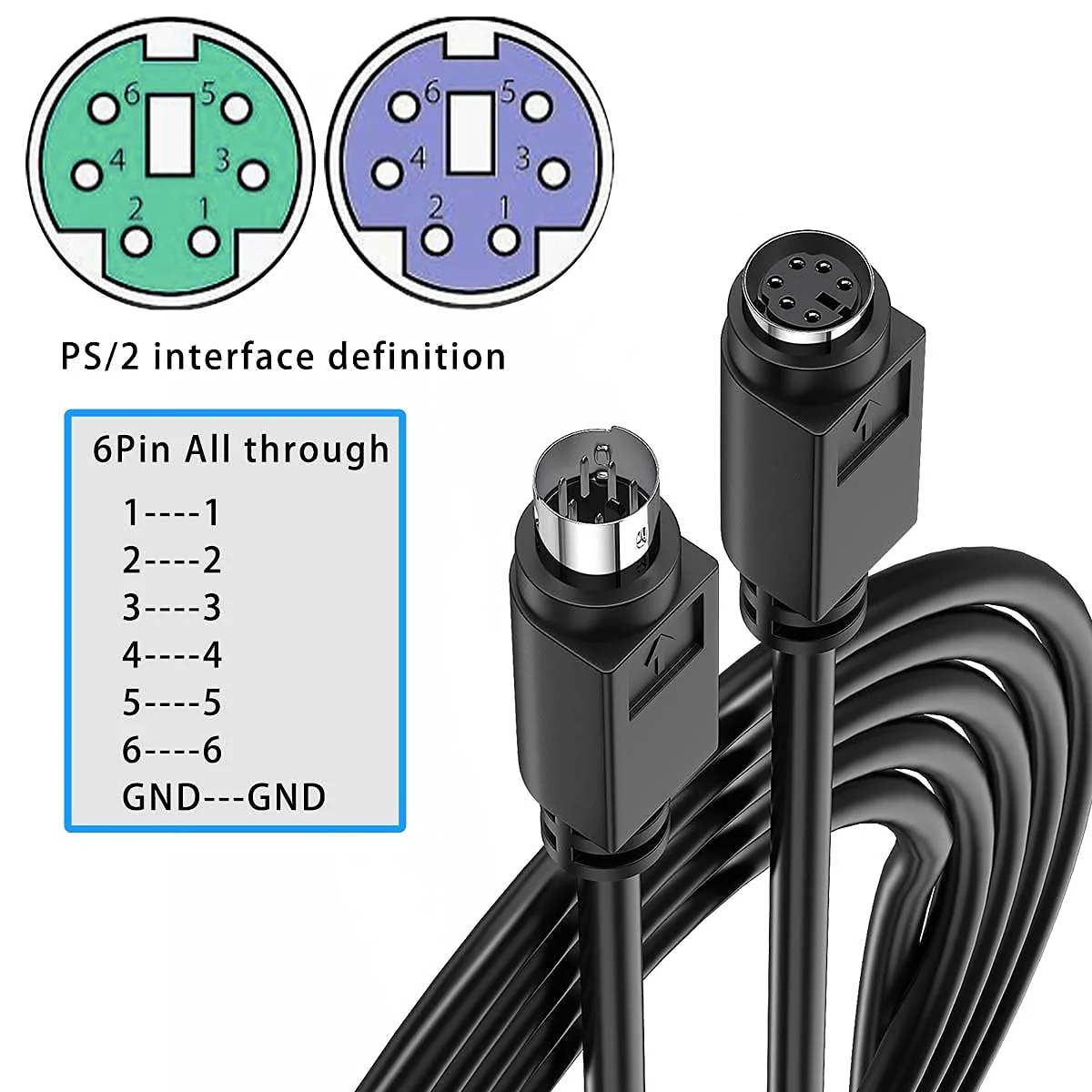 PS/2 Cable 6ft - Shielded Mini DIN 6-Pin Male to Male for PC Mouse & Keyboard - Black (PS/2 M/M 6FT 2M) - Image 5