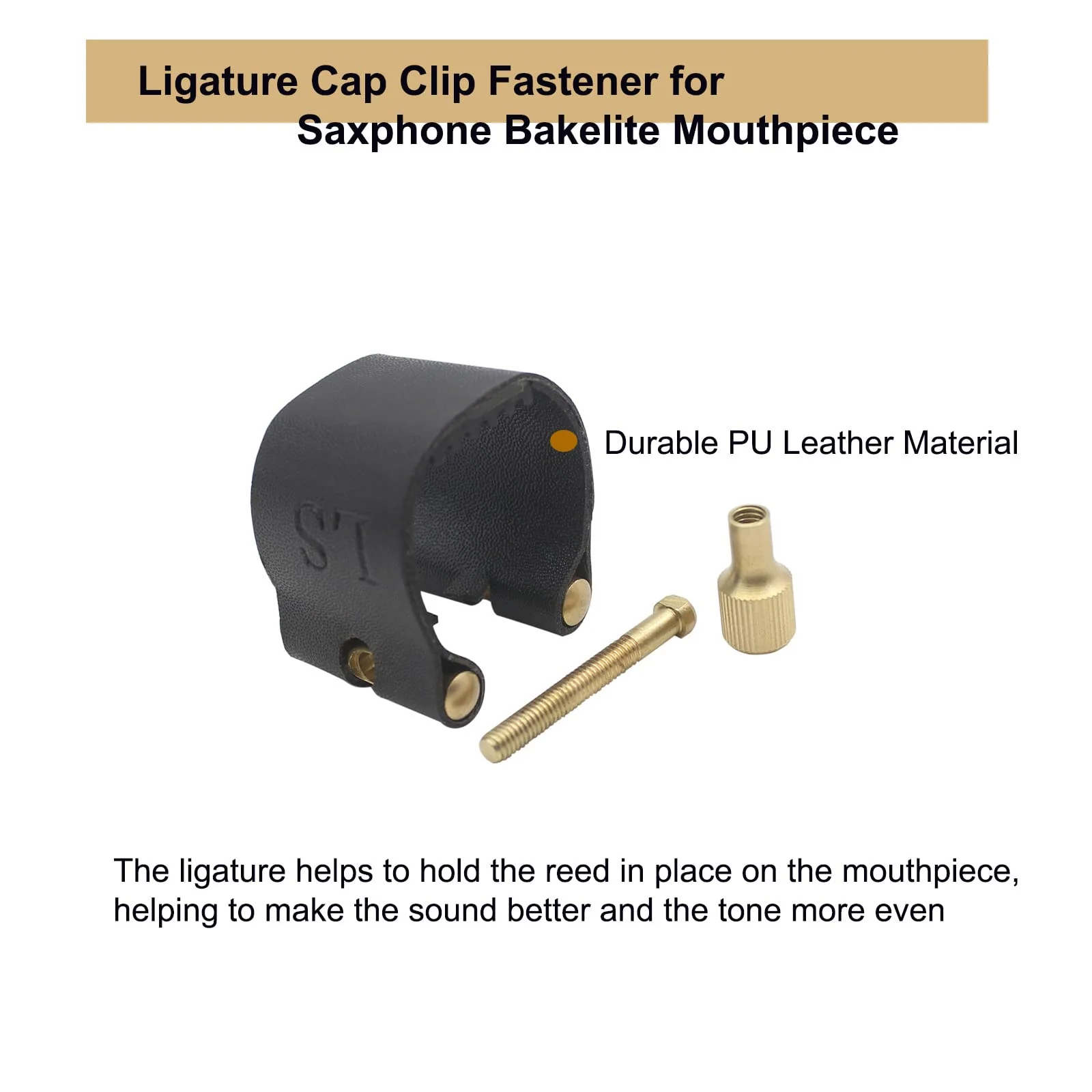 PU Leather Alto Saxophone Ligature Clip Fastener with Saxophone Mouthpiece Plastic Cap For Alto Sax Saxophone - Image 3
