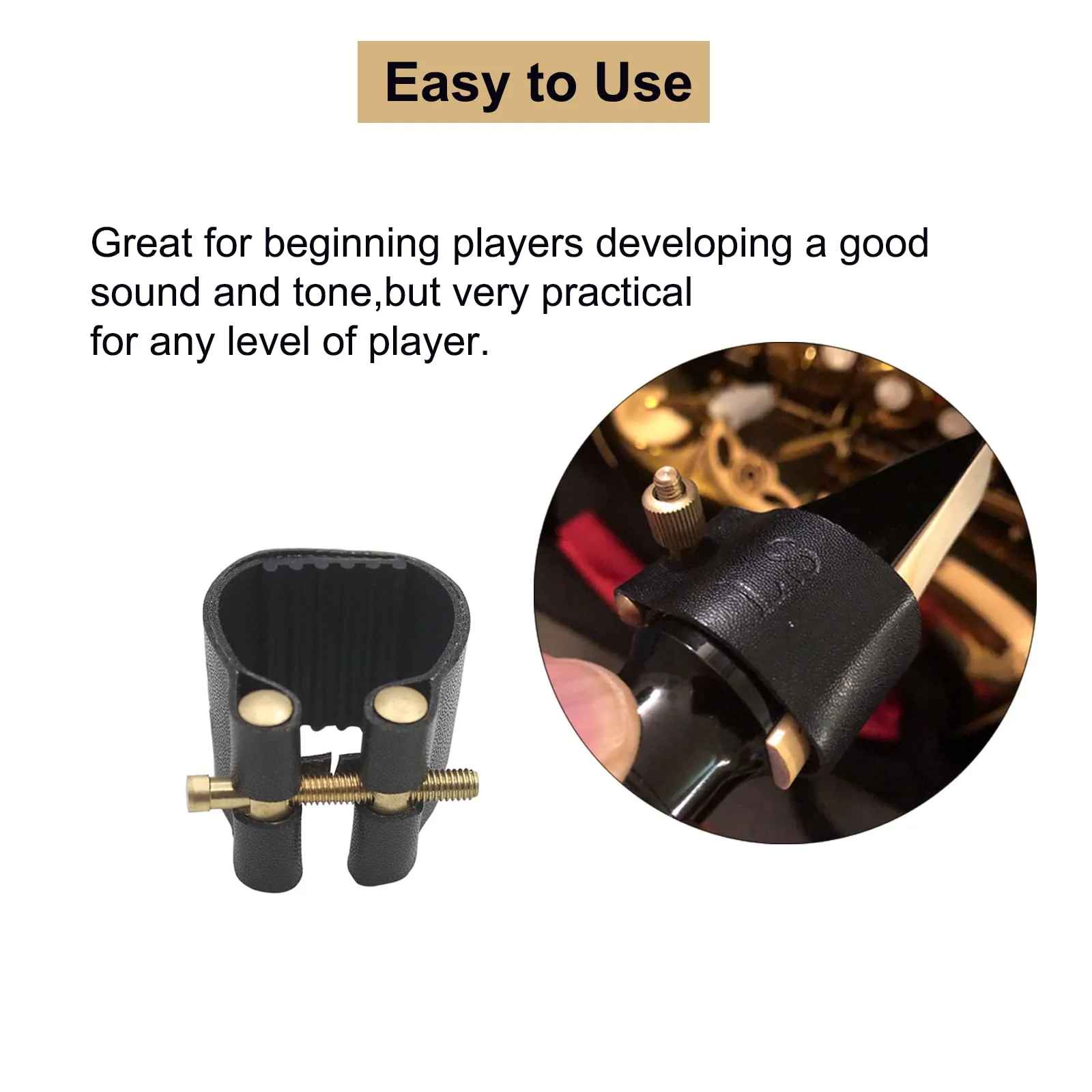 PU Leather Alto Saxophone Ligature Clip Fastener with Saxophone Mouthpiece Plastic Cap For Alto Sax Saxophone - Image 4