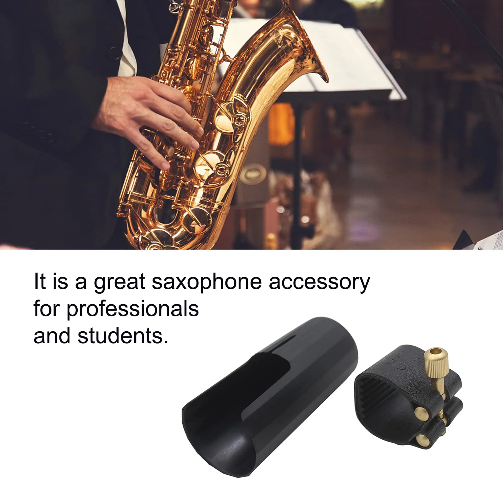 PU Leather Alto Saxophone Ligature Clip Fastener with Saxophone Mouthpiece Plastic Cap For Alto Sax Saxophone - Image 7