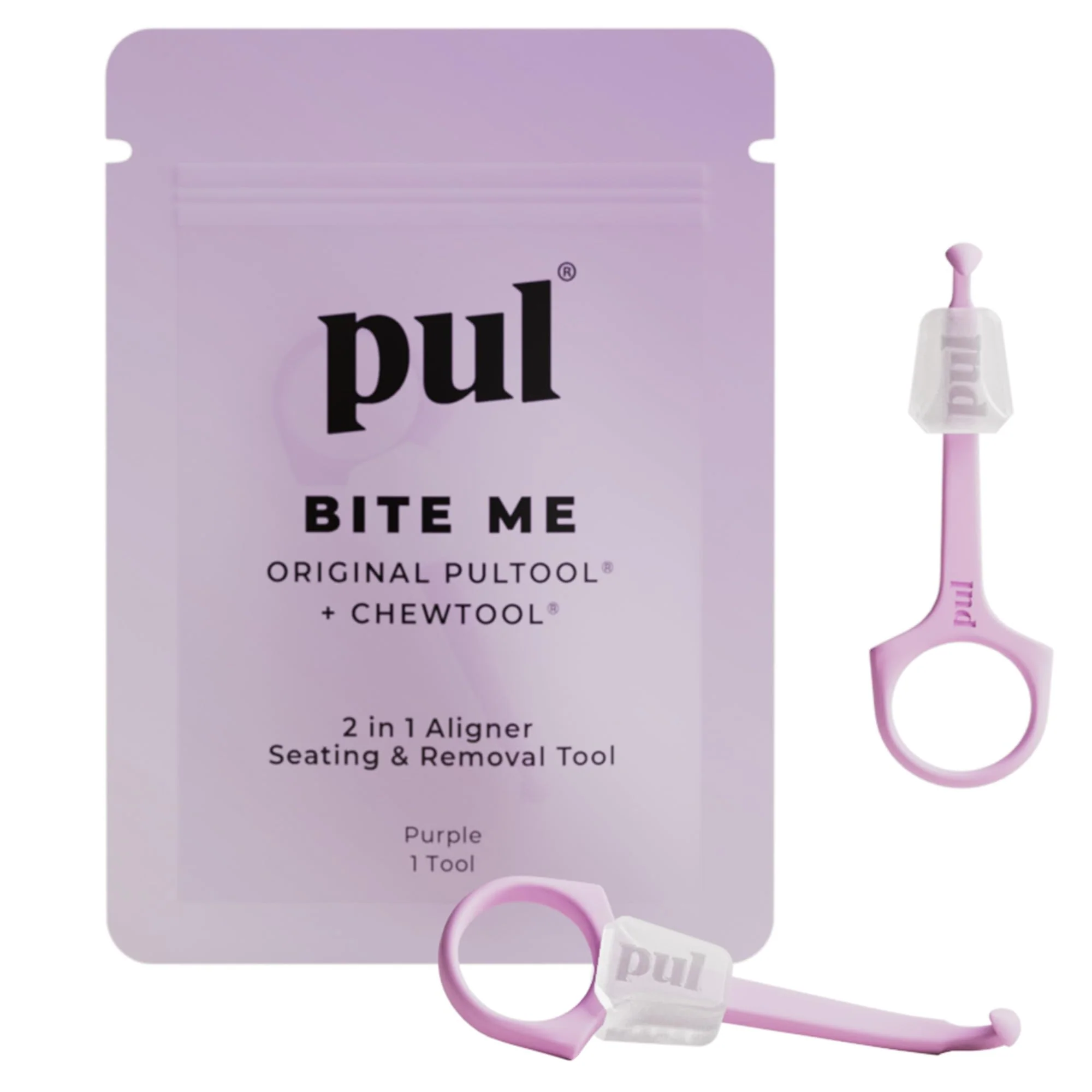 PUL Pack of 2 2-in-1 Invisalign Chewies and Aligner Removal Tool for Clear Aligners, Retainers and Trays - Reusable Invisalign Accessory with Chewy and Remover Hook - Travel Size Seating Tool - Purple 2 Pack