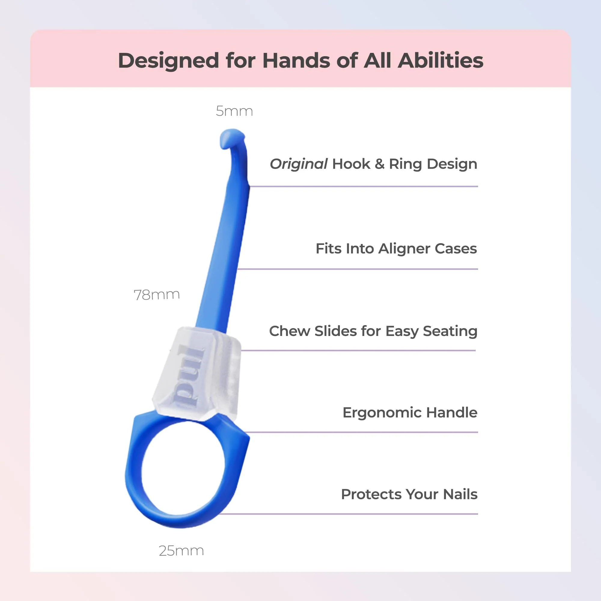 PUL Pack of 2 2-in-1 Invisalign Chewies and Aligner Removal Tool for Clear Aligners, Retainers and Trays - Reusable Invisalign Accessory with Chewy and Remover Hook - Travel Size Seating Tool - Purple 2 Pack - Image 4