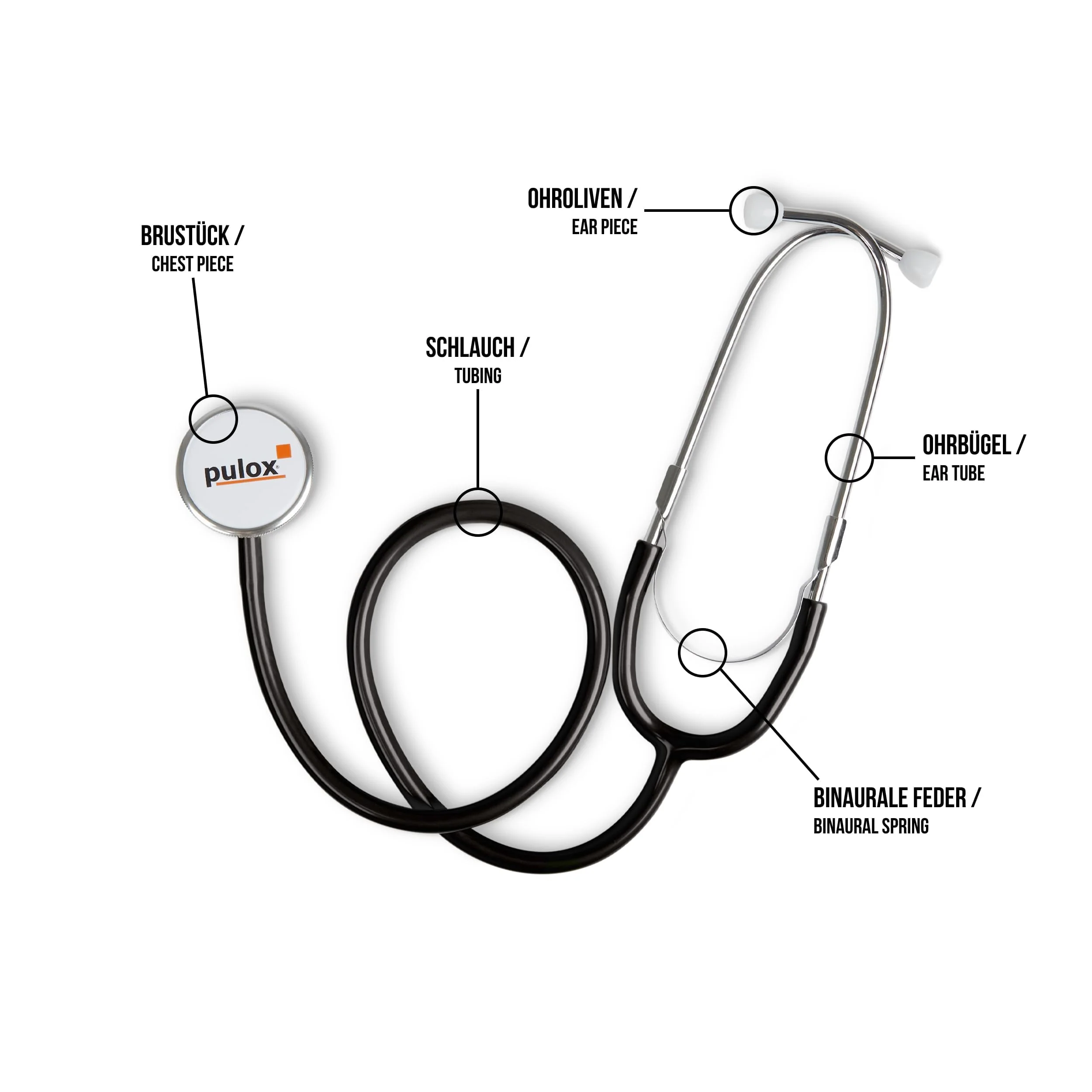 Pulox Flat Head Stethoscope for Respiratory Monitoring and Blood Pressure Monitoring in Black - Image 2