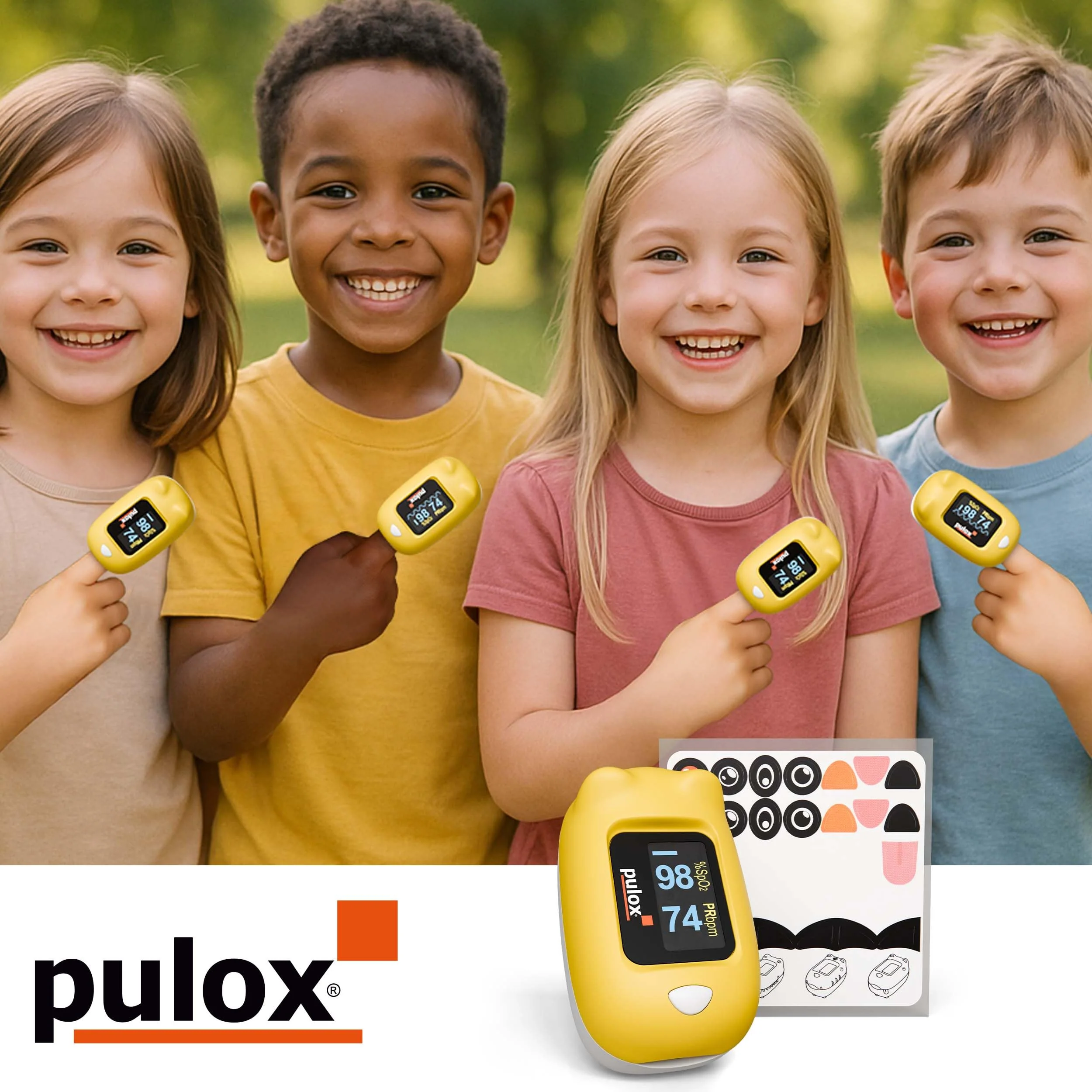 Pulox PO-230 Finger Pulse Oximeter for Children in Yellow, Measurement of SpO2 and Pulse in Seconds - with Stickers to Stick Yourself - Image 7