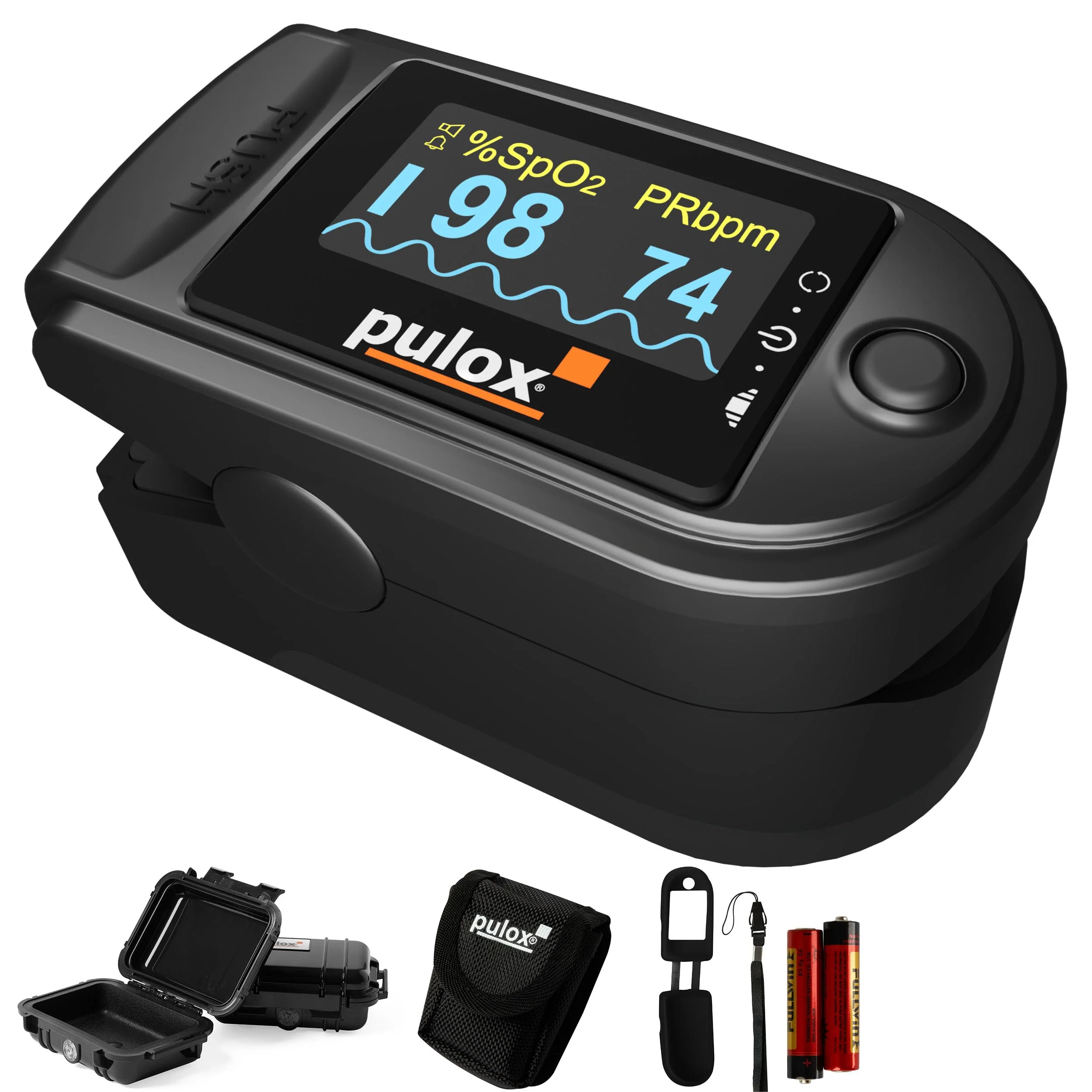 Pulse oximeter PULOX PO-200A with switchable alarm function and pulse tone incl. Accessories *Colour selection possible, black