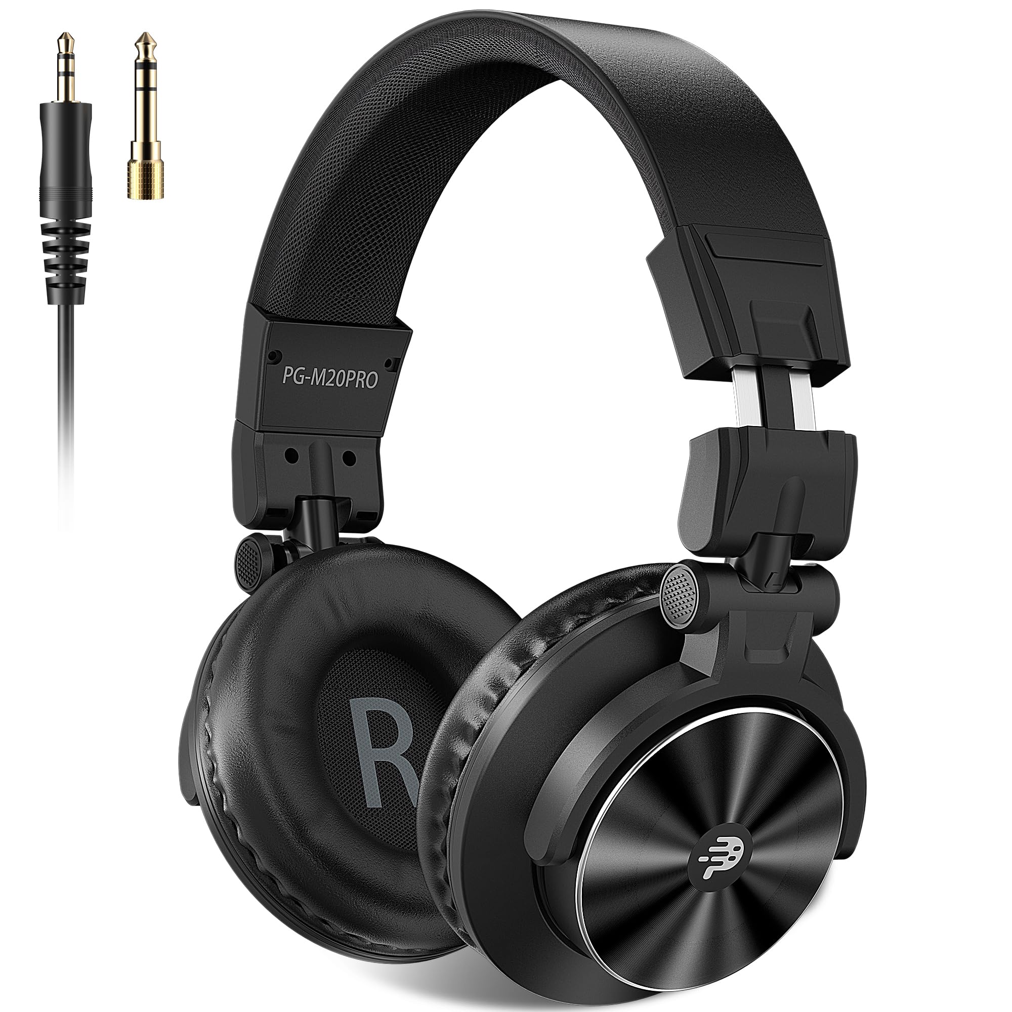 PUPGSIS Wired Over Ear Headphones: Studio Monitor Headphones - Professional 40kHz Hi-Res DJ Stereo Headphones - 1/4 to 3.5mm Audio Jack for Recording/Mixing/Podcast/Guitar/Piano Black