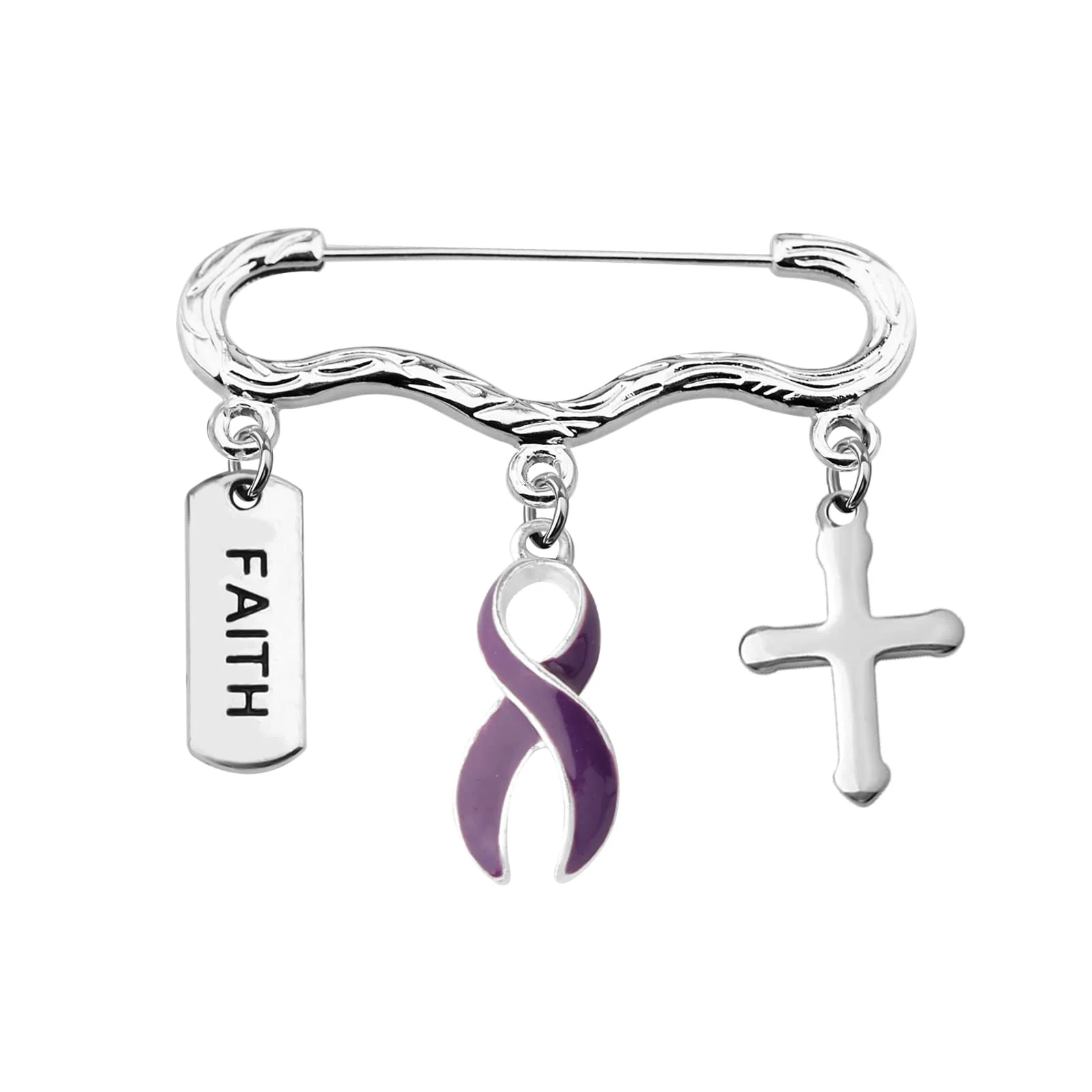 Purple Ribbon Pin Pancreatic Cancer Alzheimer's Awareness Lupus, Epilepsy, Crohn's Disease, Spoonie Gift, Stainless Steel