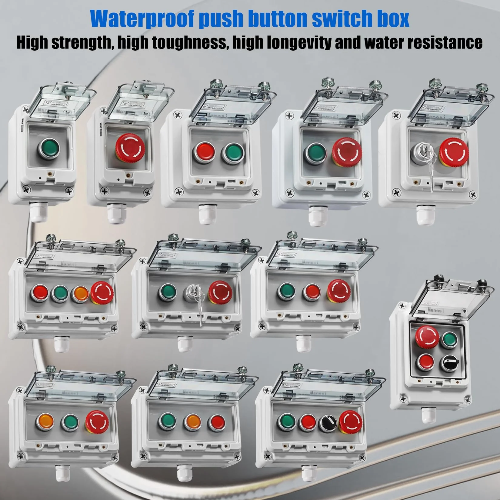 Push Button Switch IP67 Outdoor Waterproof Button Switch Box Emergency Stop Button Switch,Red/Green Instantaneous Button Switch and Selection Switch with Protective Cover Anti-Misoperation Switch - Image 6