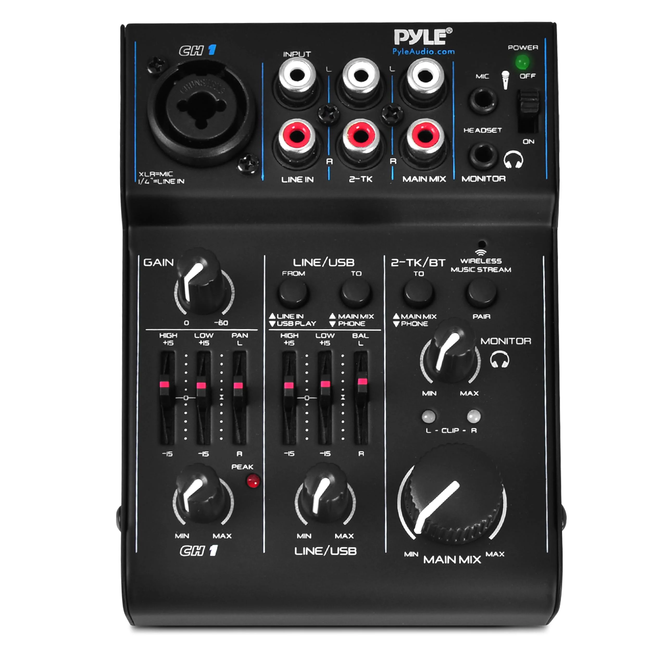 Pyle 3-Channel Bluetooth Audio Mixer – DJ Sound Controller & USB Soundcard Interface for PC Recording, XLR & 3.5mm Mic Input, RCA In/Out, 18V Power – Professional & Beginner DJ Mixer