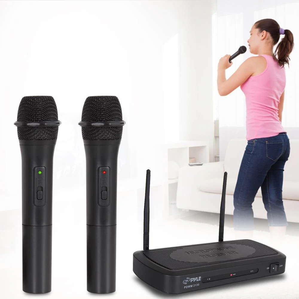 Pyle Dual Channel Wireless Microphone System - Dual Frequency Wireless Mic Receiver Set with 2 Handheld Dynamic Transmitter Mics, Receiver Base - PA, Karaoke, Dj Party - PDWM2130 - Image 5