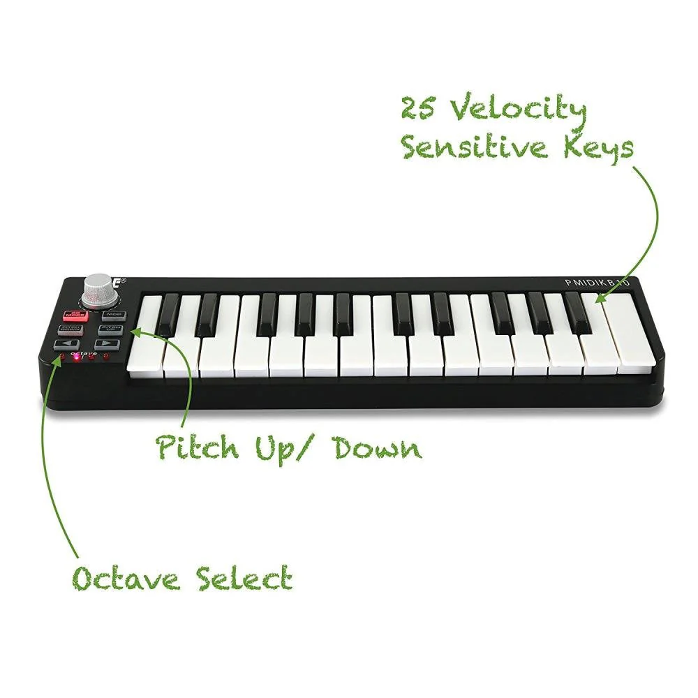 Pyle USB MIDI Keyboard Controller - Upgraded 25 Key Portable Audio Recording Workstation Equipment - Hardware Buttons Control any DAW Software for Computer Music Production - PMIDIKB10_0 - Image 2
