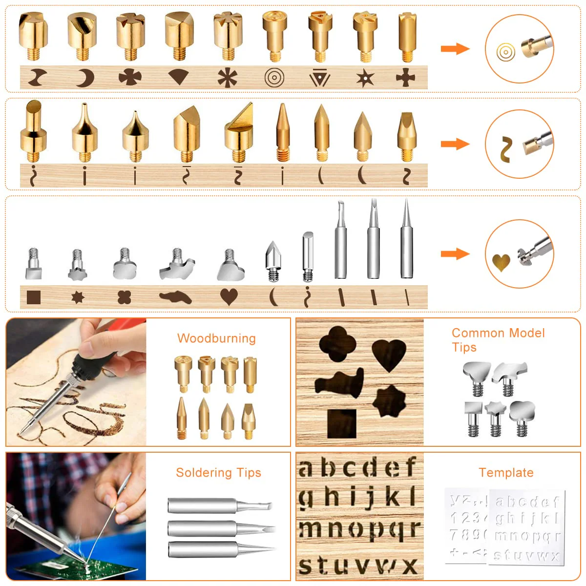 Pyrography Soldering Iron Set, Pyrography Piston Set, Temperature Adjustable 220~480 °C for Wood, Leather, Burning Iron, DIY Art Gift Set, Colour Pencils, Leather Engraving Welding, Sculpture (Orange) Orange - Image 6
