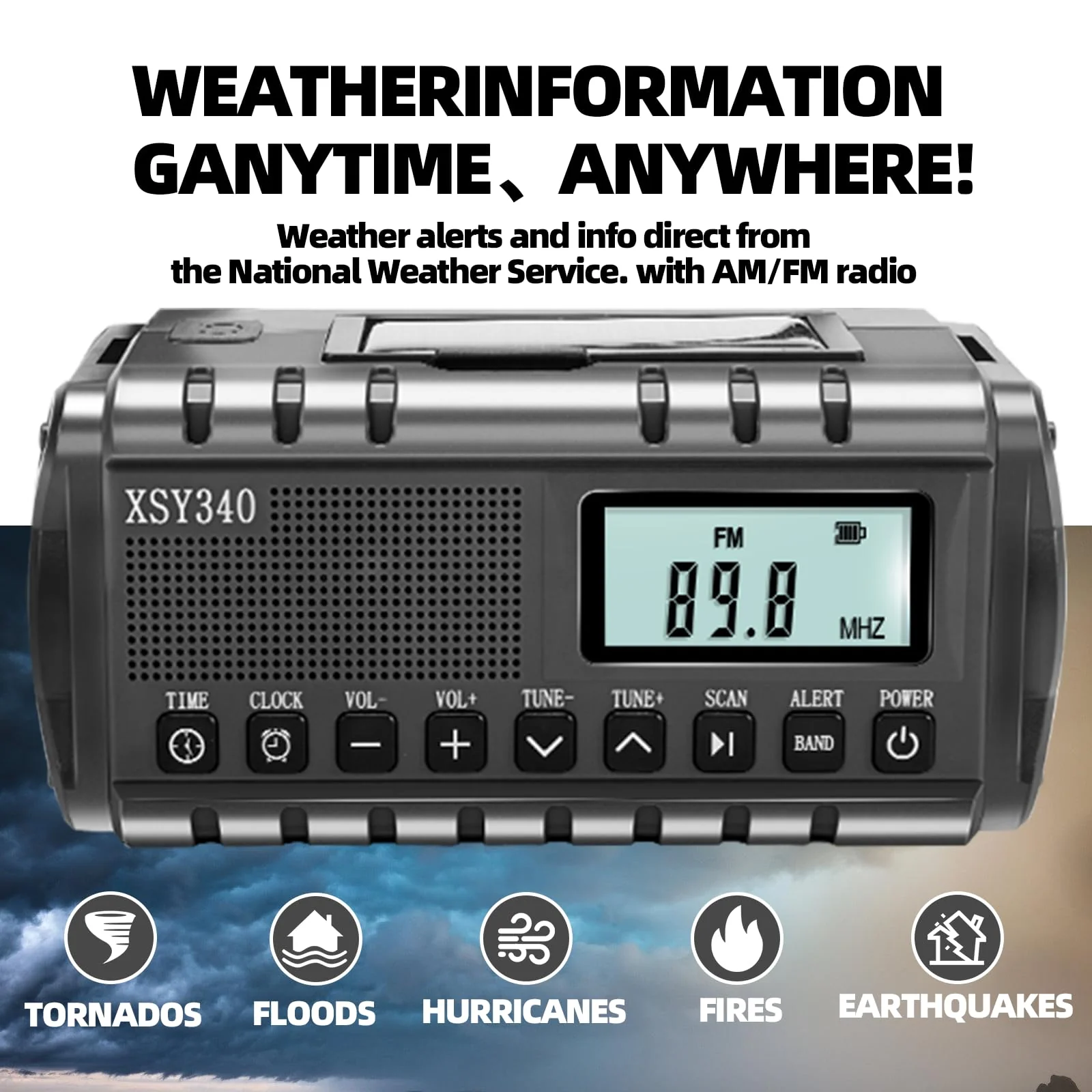 QAUYYW Upgraded 37000mWh Emergency Hand Crank Radio AM/FM with LED Flashlight Solar Radio, Portable Weather Radio, Emergency Cell Phone Charger for Family Outdoor Camping and Emergency Rescue Us black - Image 3