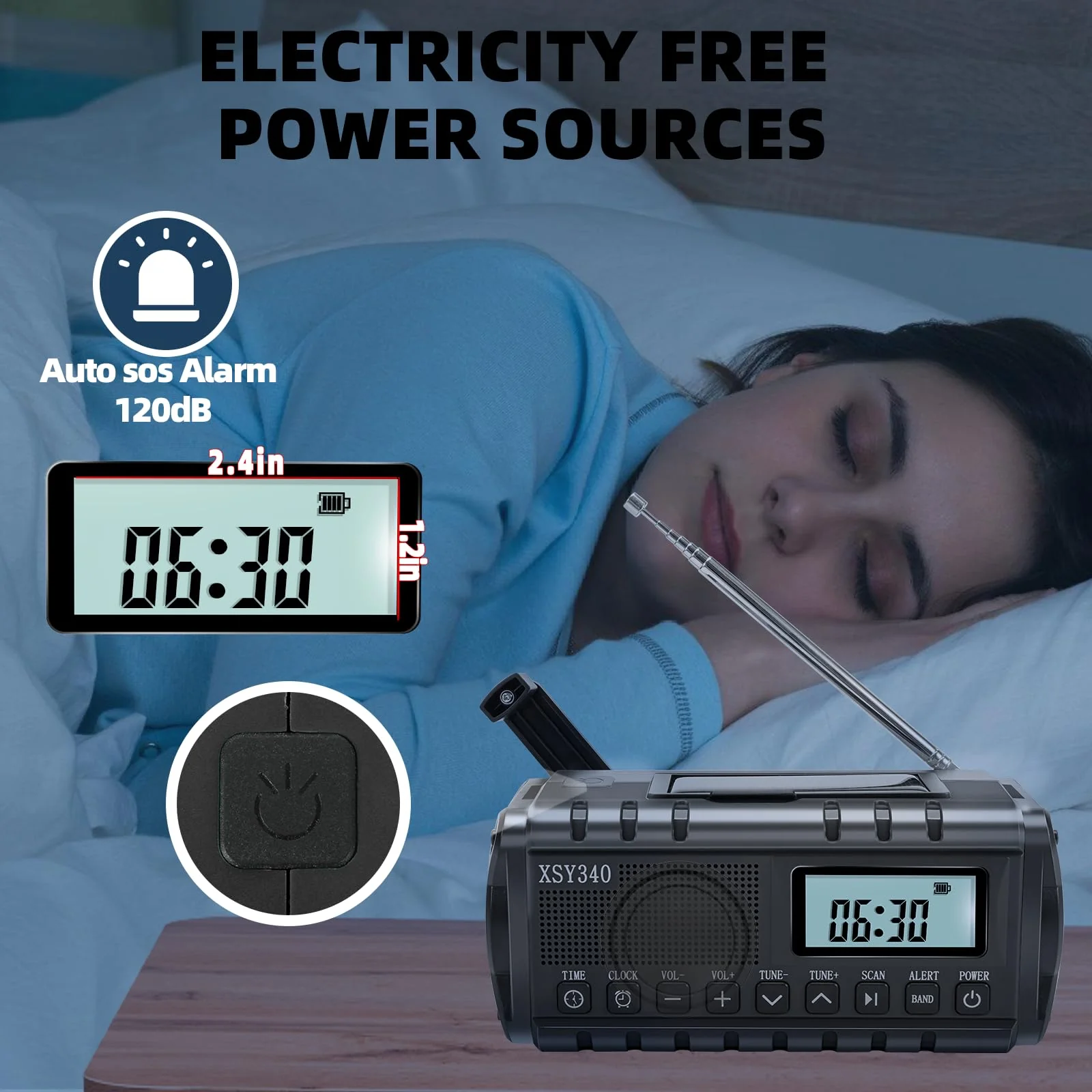 QAUYYW Upgraded 37000mWh Emergency Hand Crank Radio AM/FM with LED Flashlight Solar Radio, Portable Weather Radio, Emergency Cell Phone Charger for Family Outdoor Camping and Emergency Rescue Us black - Image 5