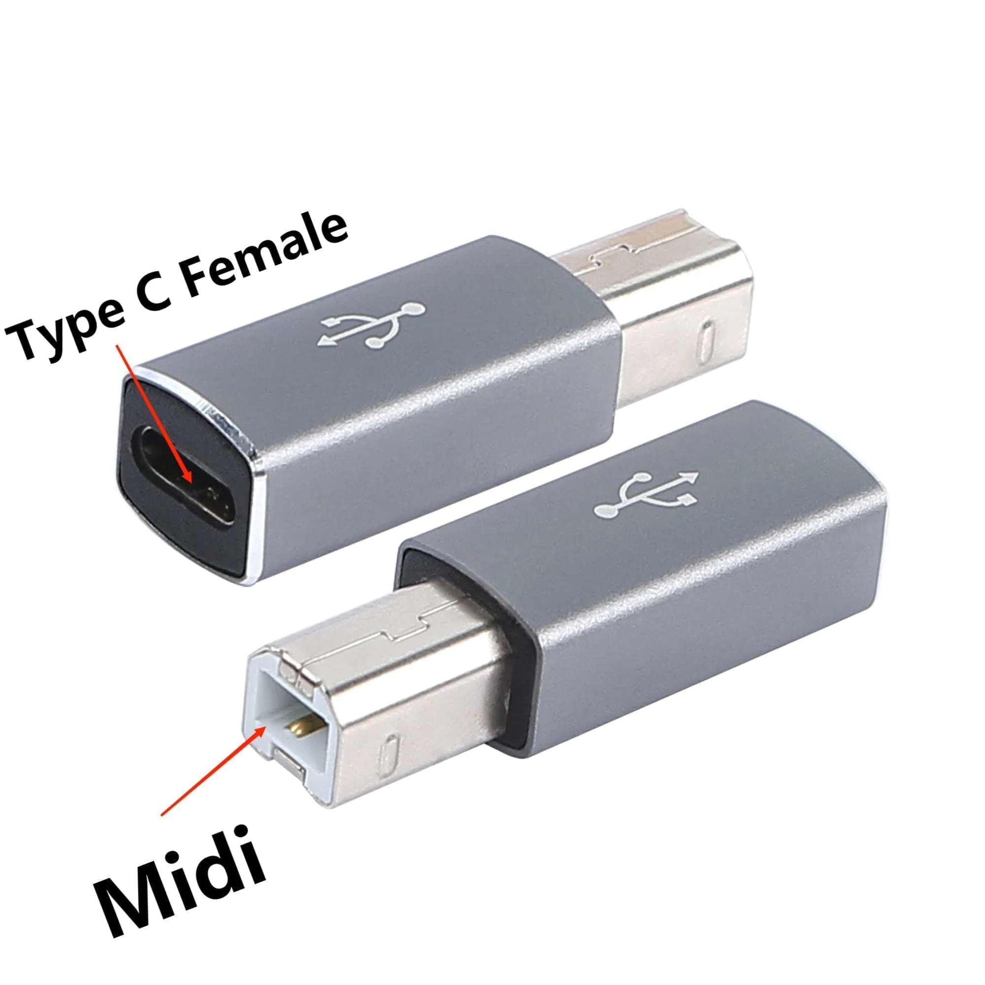 QIANRENON USB C to B Print Converter Type C to MIDI Digital Interface Adapter, Connect Keyboard to Mobile Phone via OTG, for Printer, Electric Piano, Silver Gray, 2 pcs - Image 5