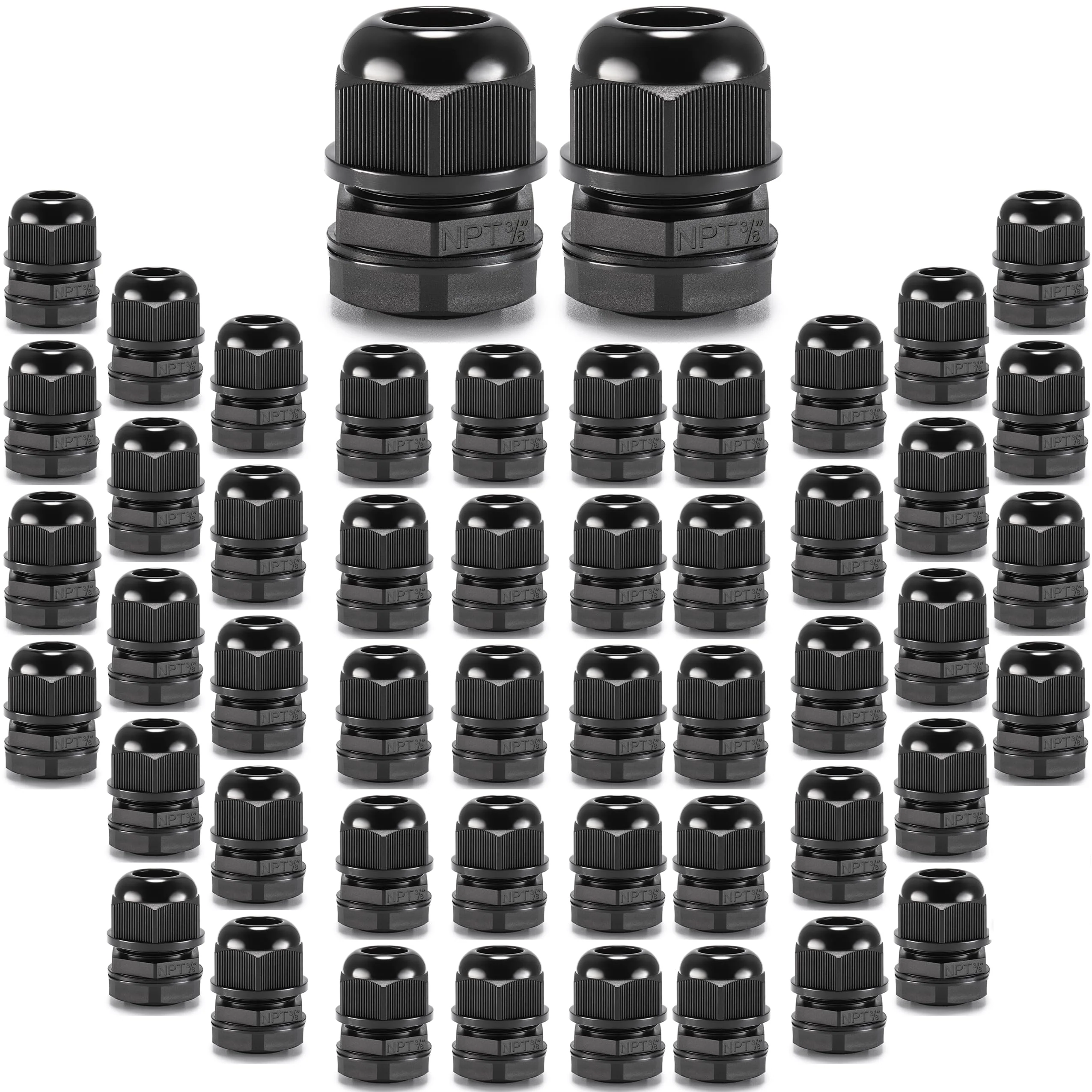 QILIPSU 50pcs 3/8" NPT Cable Gland Waterproof IP68 Nylon Cable Pass Through Cord Grip Connector Strain Relief Wire Grommet 3/8" NPT 50pcs