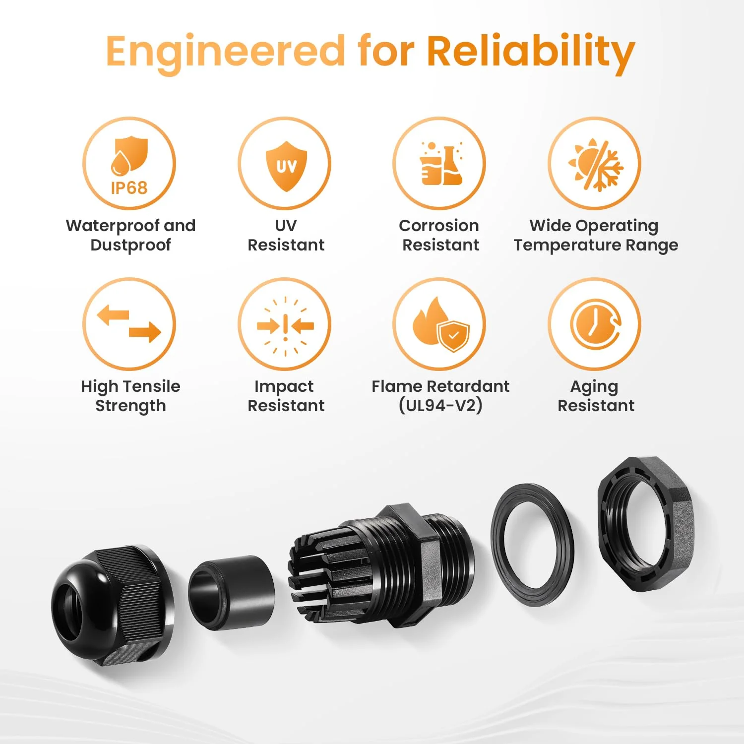 QILIPSU 50pcs 3/8" NPT Cable Gland Waterproof IP68 Nylon Cable Pass Through Cord Grip Connector Strain Relief Wire Grommet 3/8" NPT 50pcs - Image 6