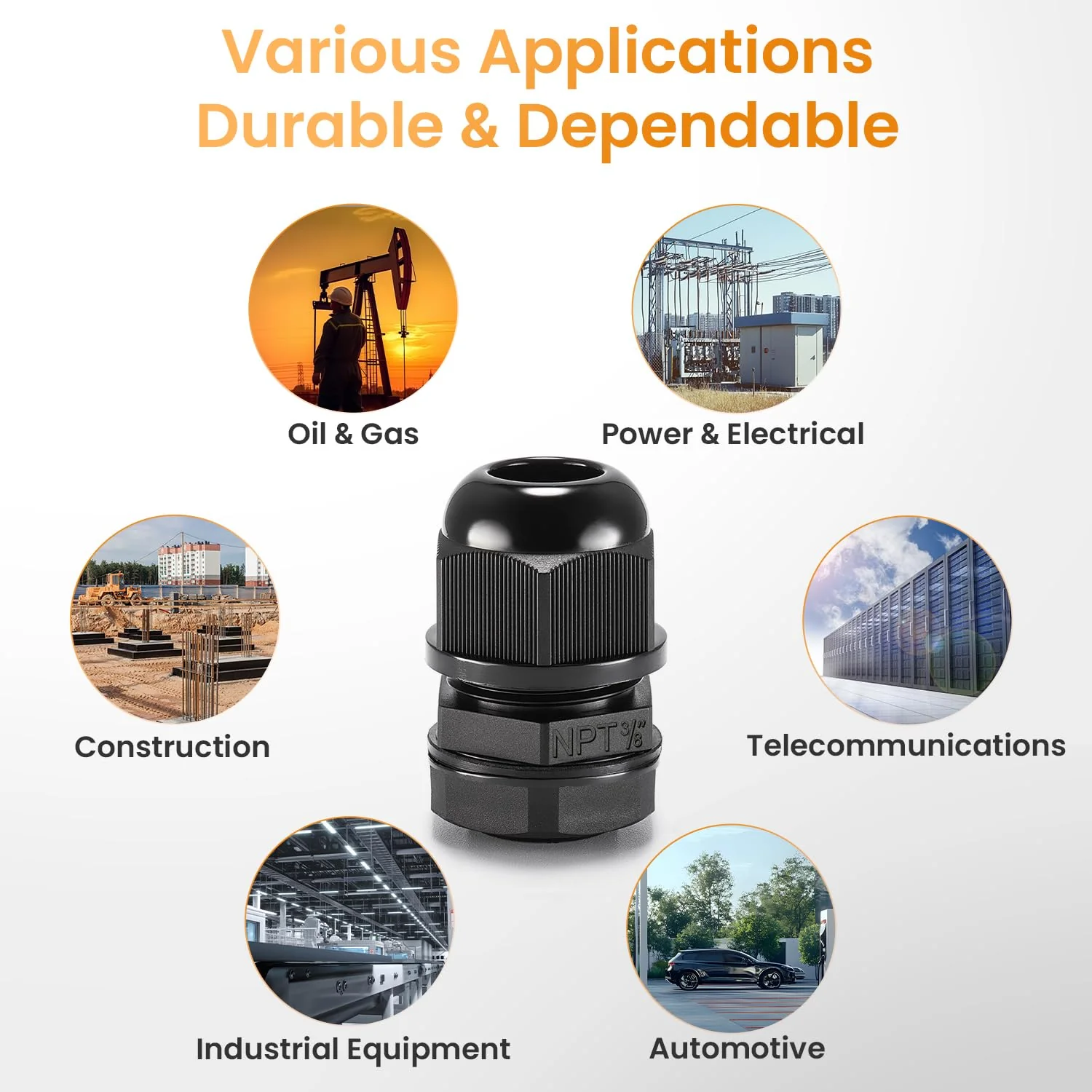 QILIPSU 50pcs 3/8" NPT Cable Gland Waterproof IP68 Nylon Cable Pass Through Cord Grip Connector Strain Relief Wire Grommet 3/8" NPT 50pcs - Image 7