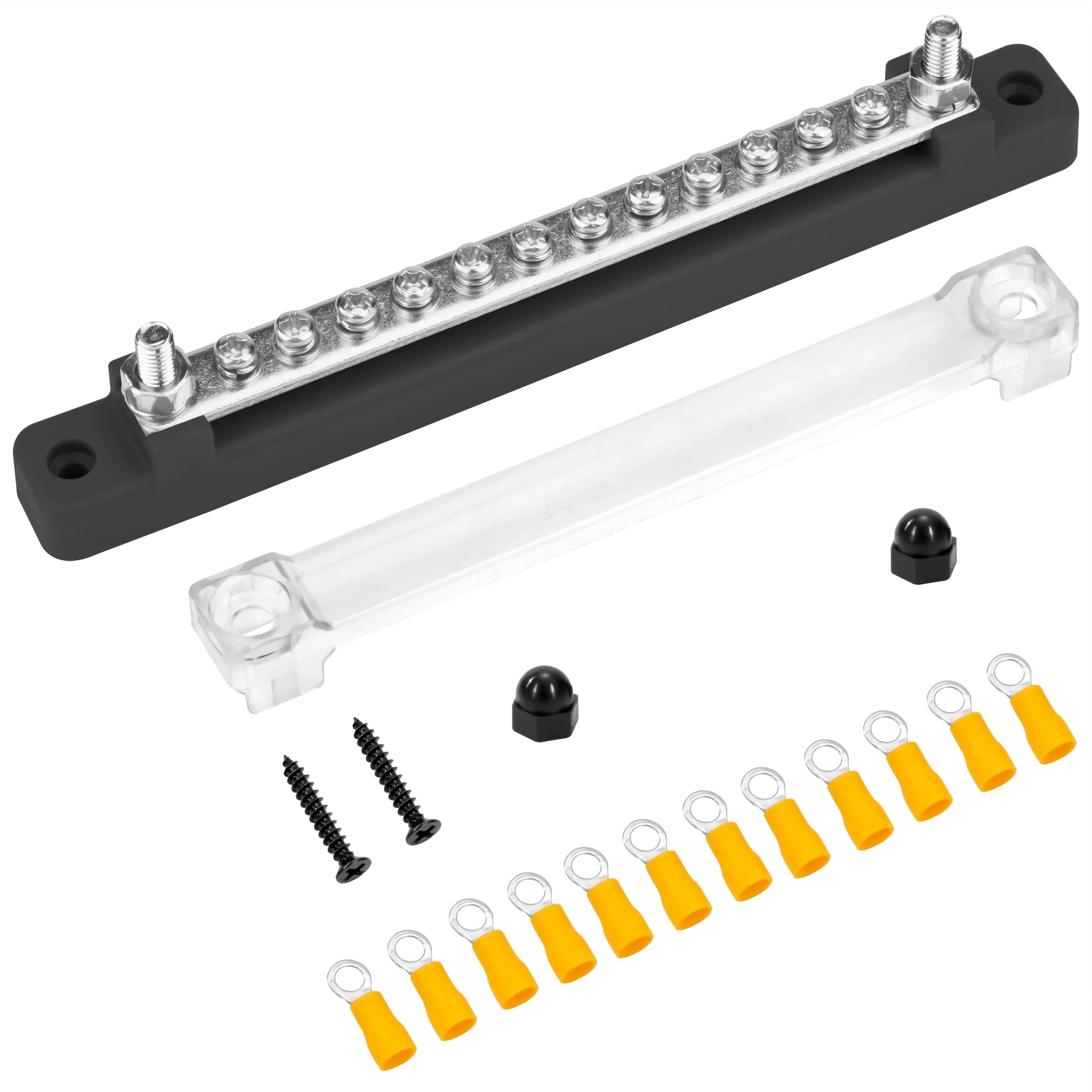 QIMEI-SHOP Bus Bar 12V-48V DC Busbars Distribution Block Busbar 150A Power Distribution Block with 12 x M4 Terminal Bolts for Car Truck Yacht Boat Black M4 Black
