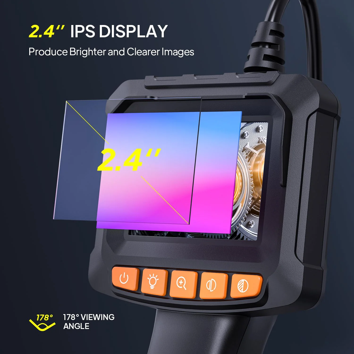 Qimic Endoscope Camera with Light, 1080P HD Tube Camera with 8 LEDs, 2.4 Inch IPS IP67 Screen, Inspection Camera, Live Picture with 2 x Zoom, Semi-Rigid Cable, 16.4 ft, 2000 mAh Battery 5m/16.4ft - Image 6