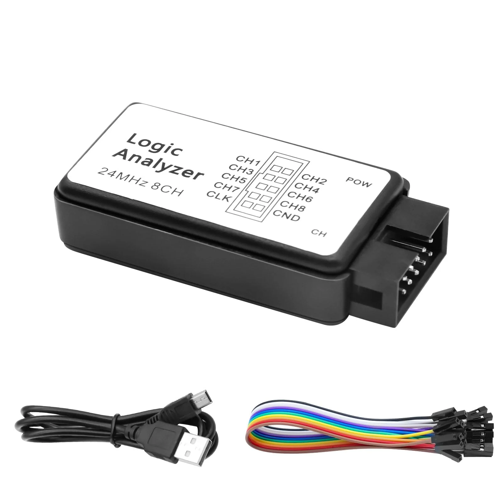 QIQIAZI USB Logic Analyzer 8 Channels 24MHz 5PF with USB Cable and Connection Cable Compatible with Arduino