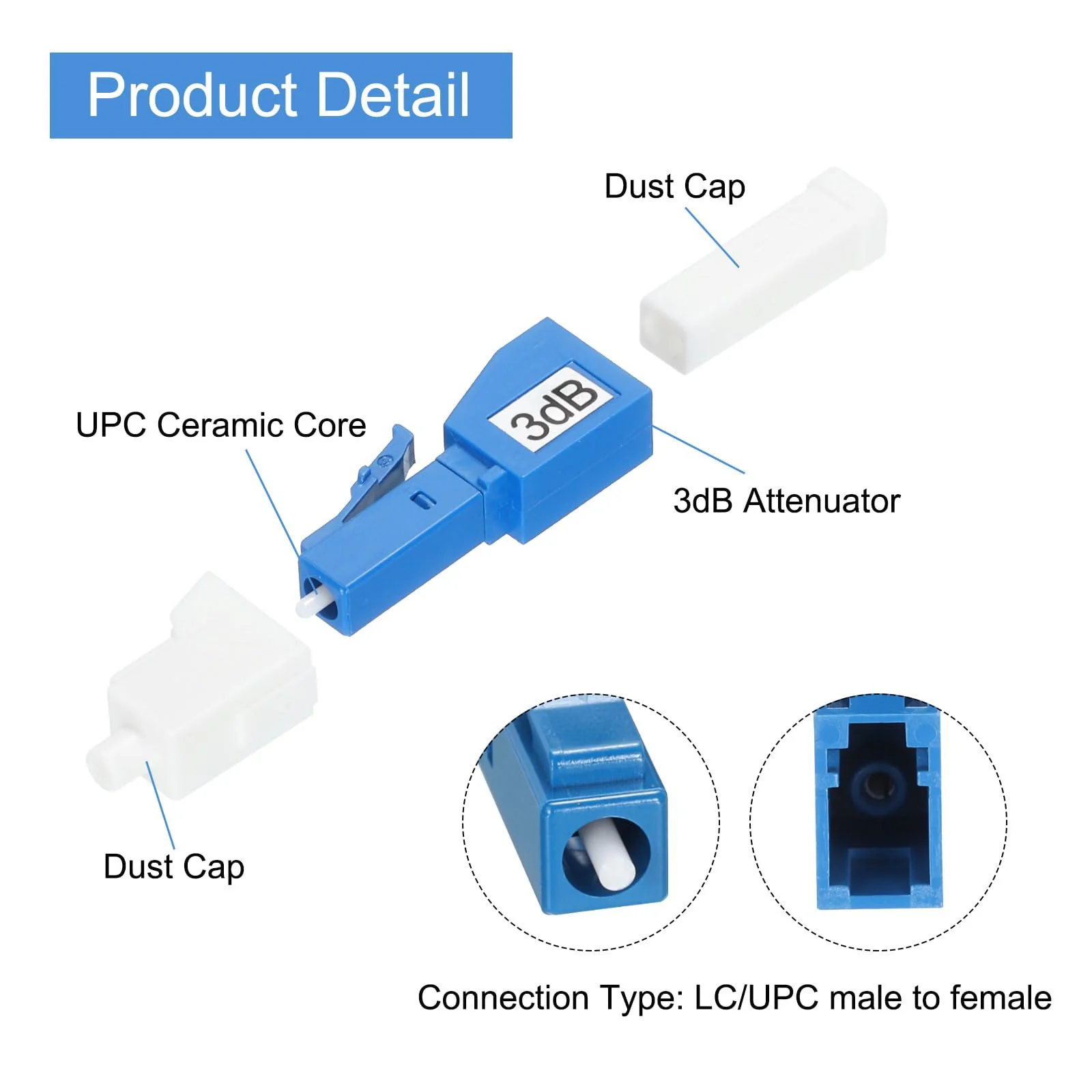QUARKZMAN 3dB LC Fiber Optic Damper, LC/UPC SM Single Mode Solid Glass Fiber Damper Male to Female for Fiber Optic Transfer Pack of 4 3 dB - Image 4