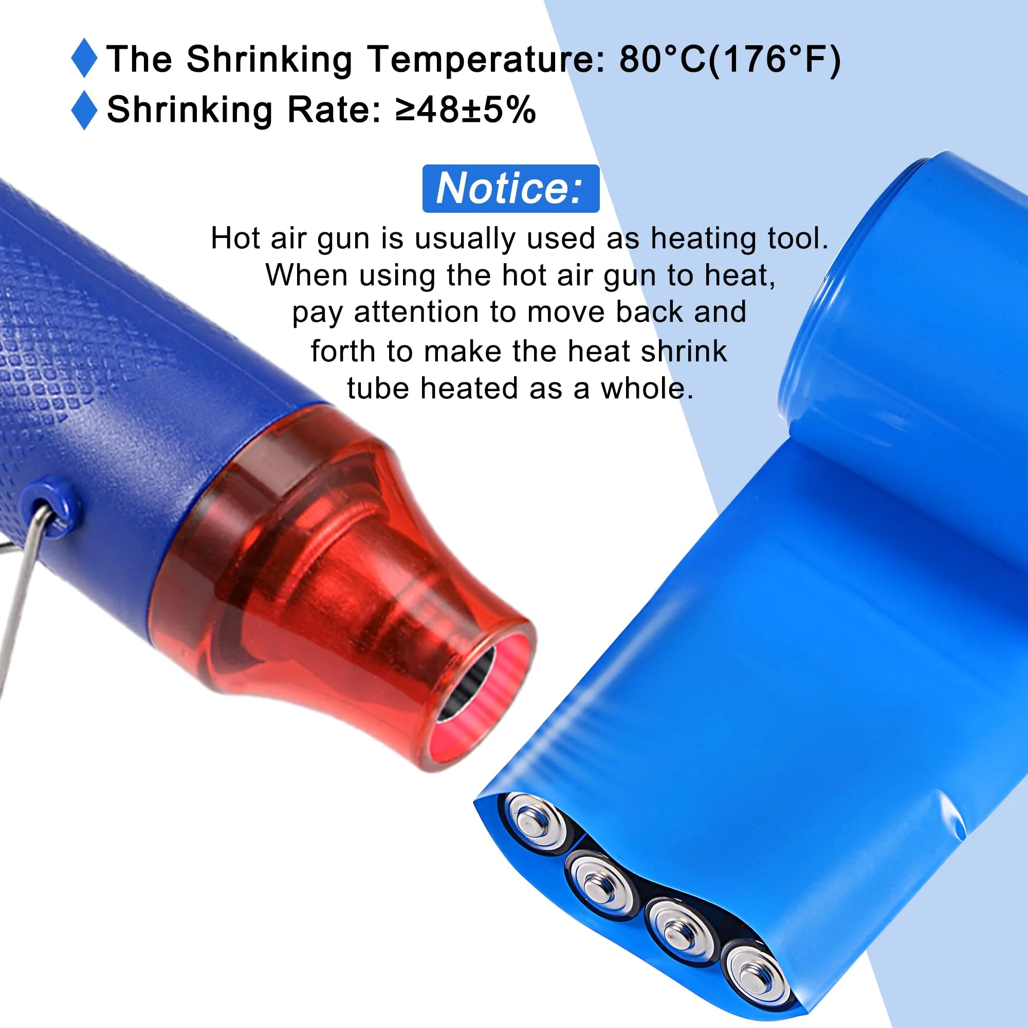 QUARKZMAN Heat Shrink Tube Roll, Battery Sheathing, PVC Battery Heat Shrink Tubing, 160 mm x 250 mm x 5.5 m (Diameter x Flat Width x Total Length), Good Insulation for Battery Packs, Blue 160mmx250mmx5.5m - Image 5