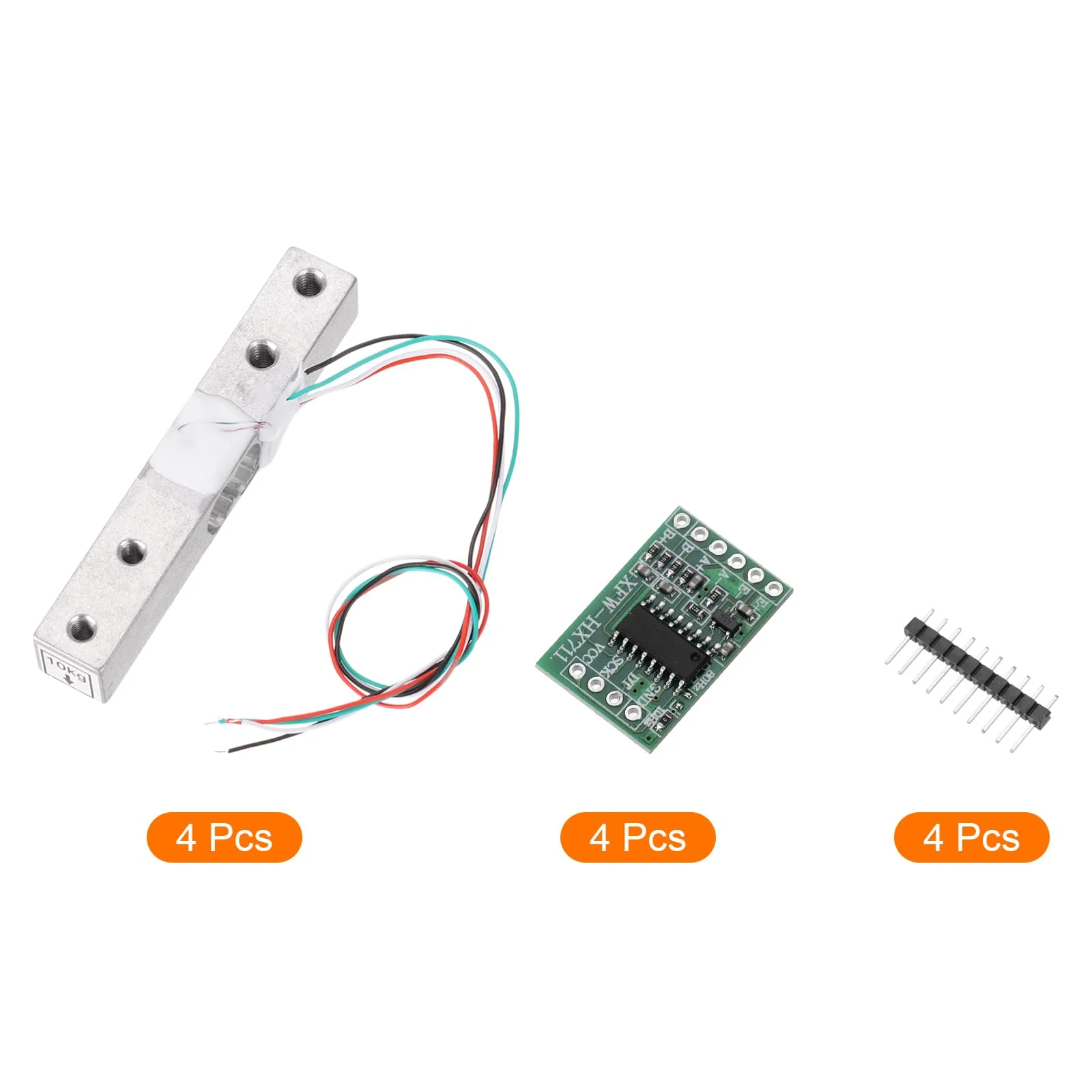 QUARKZMAN Set of 4 Digital Load Cell Weight Sensor 10 kg + HX711 Module Weighing Sensor 24 Bit Precision A/D Dual Channel for DIY Portable Electronic Kitchen Scale Kit - Image 3