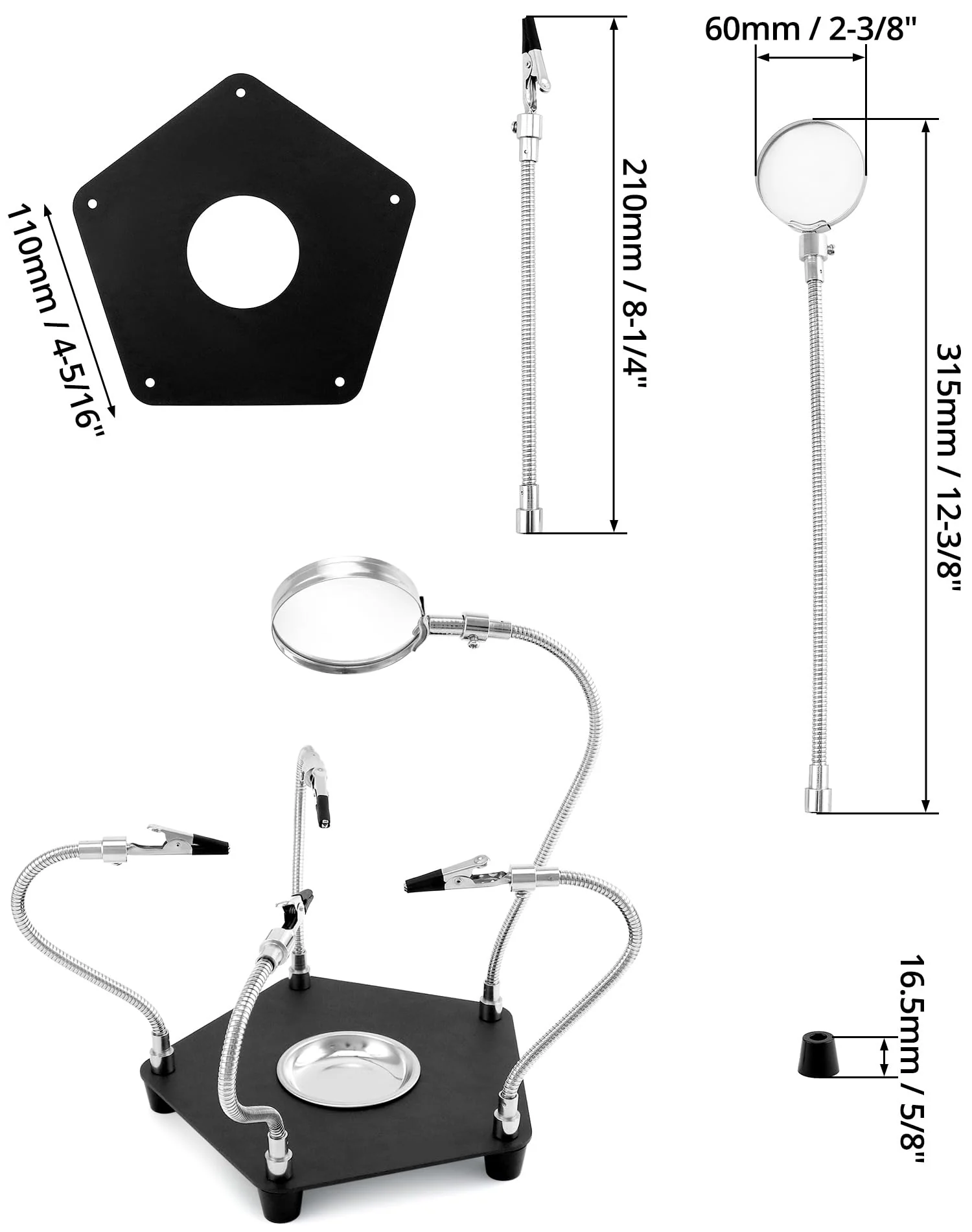 QWORK® Third Hand Soldering Station with 3 x Magnifying Glass and 4 Flexible Arms, Soldering Aid for Electronics, Jewellery, Crafts and More - Image 5