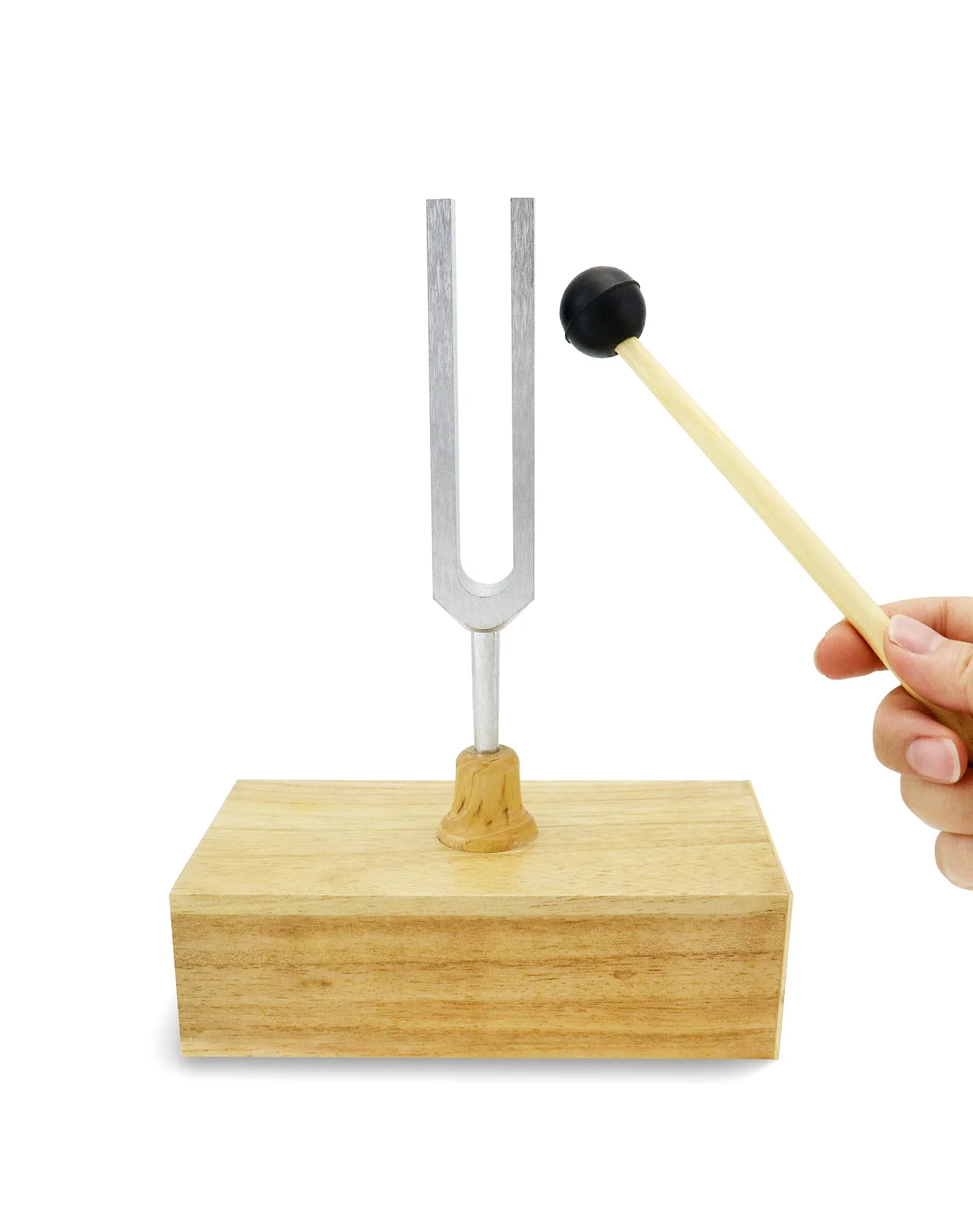 QWORK Tuning Fork 440HZ Virbration, Steel Singing Tone Tuning Set with Silicone Hammer and Wooden Voice Box for Sound Therapy, Yoga, Meditation and Relaxation, Healing Chakra, 2 Pack - Image 2