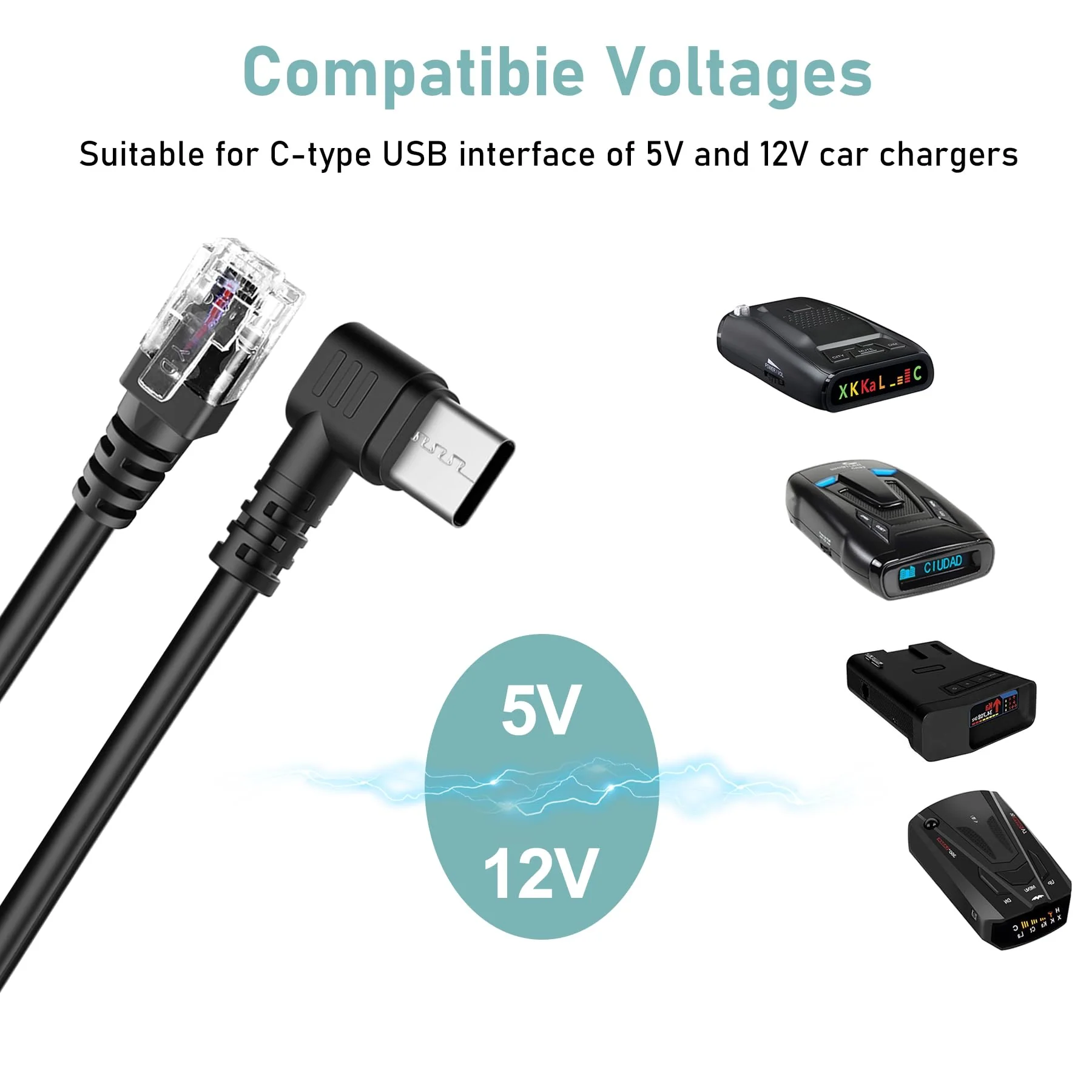 Radar Detector Cable,USB-C to RJ11 Plug Cable,use for Uniden R1 R3 R7 Beltronics Cobra Whistler Escort MAX360 Passport 9500i Radenso XP etc Replacement Radar Detector Cable 9.84ft RJ11-9.84FT - Image 4