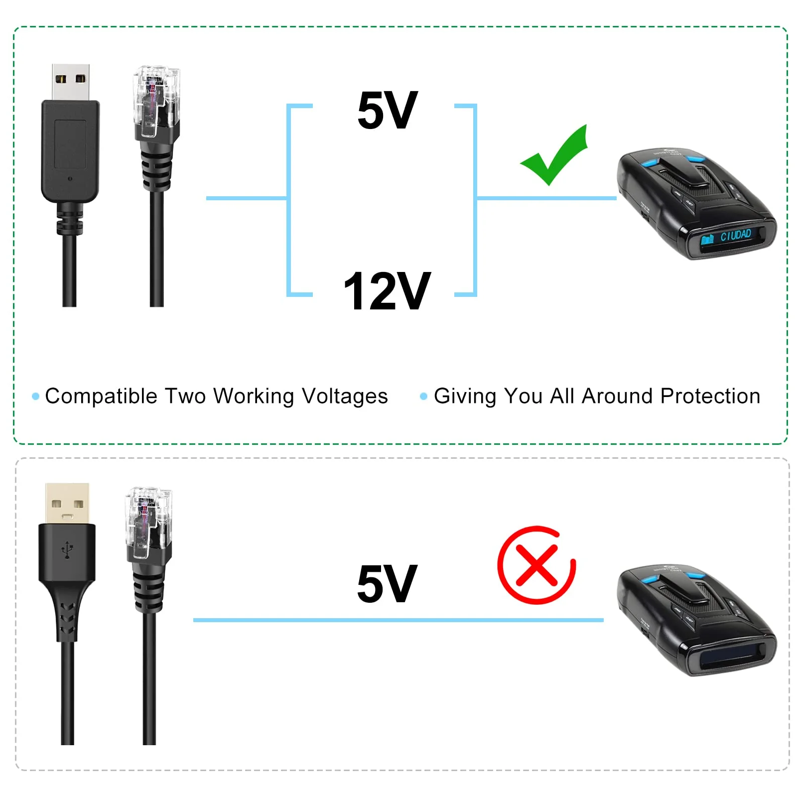 Radar Detector Cable, USB to RJ11 Plug Cable,for Escort Radenso XP Uniden Beltronics Cobra Whistler Radar Detector,Replacement Power Cable for Radar Detectors (RJ11-1.6ft) RJ11-1.6ft - Image 3